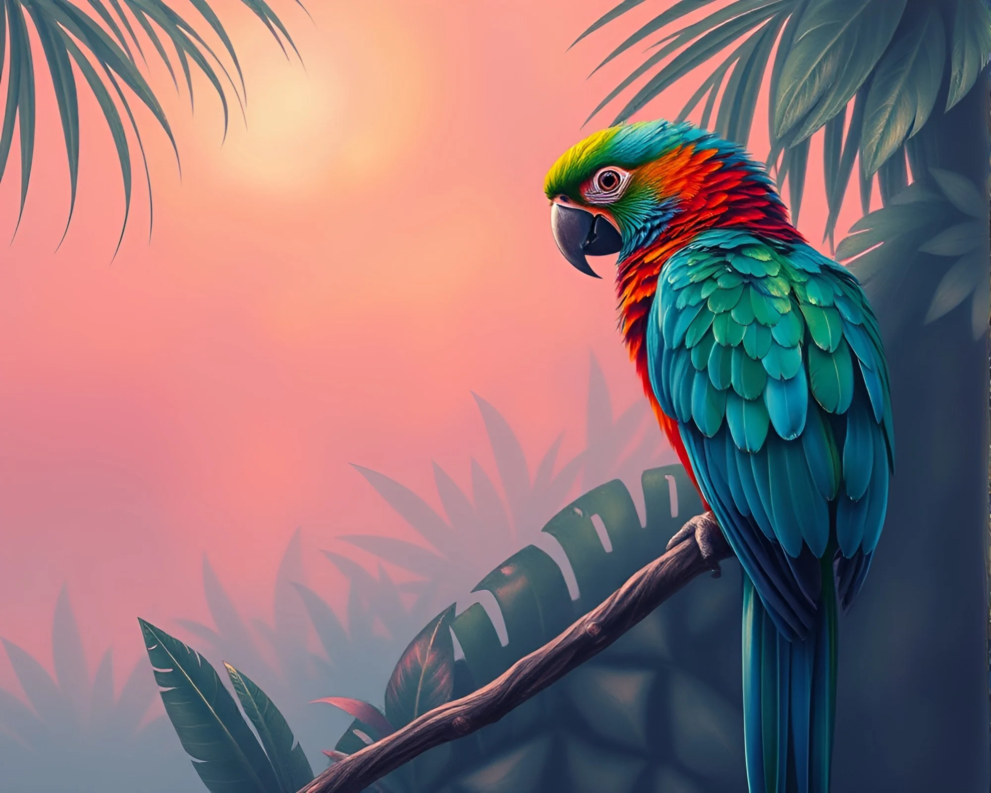 Palm Tree Pathway: Tropical Parrot Underpainting