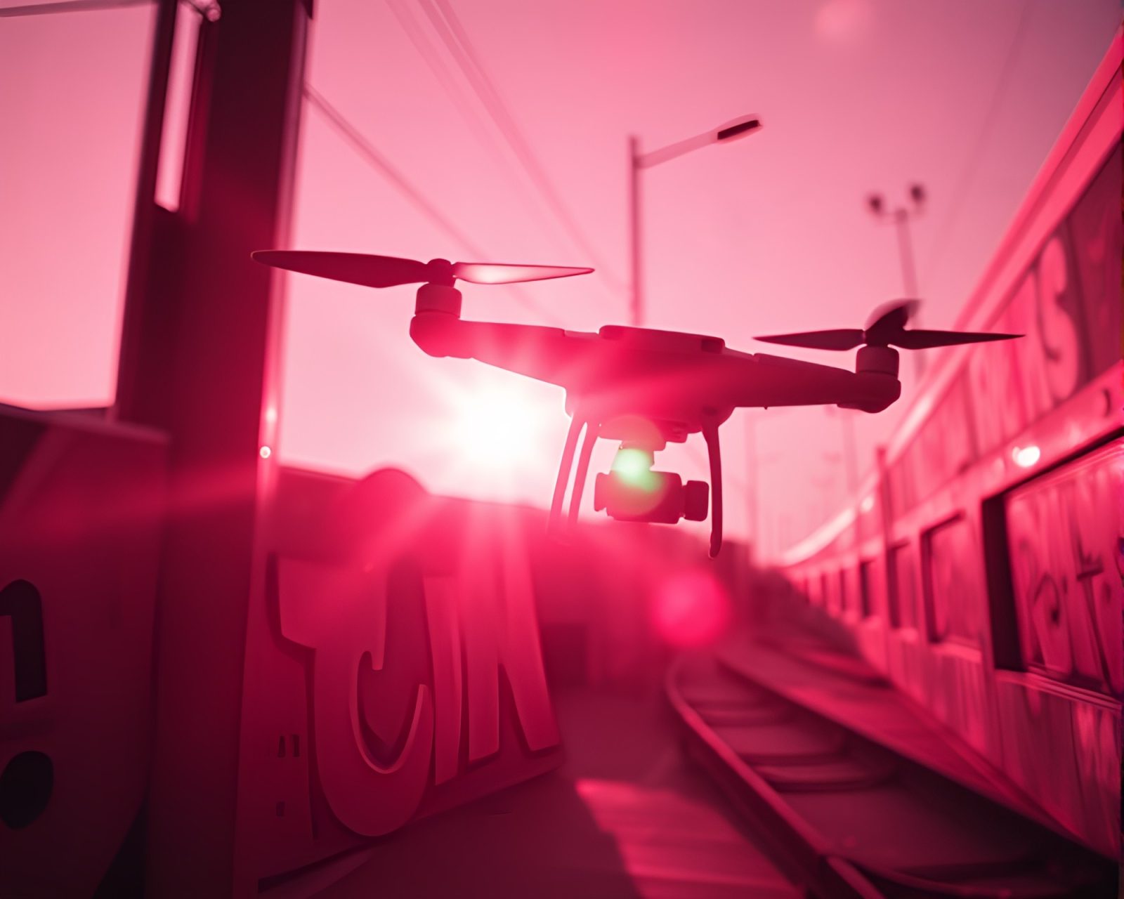 Soft focused image of neon graffiti art with infrared drone