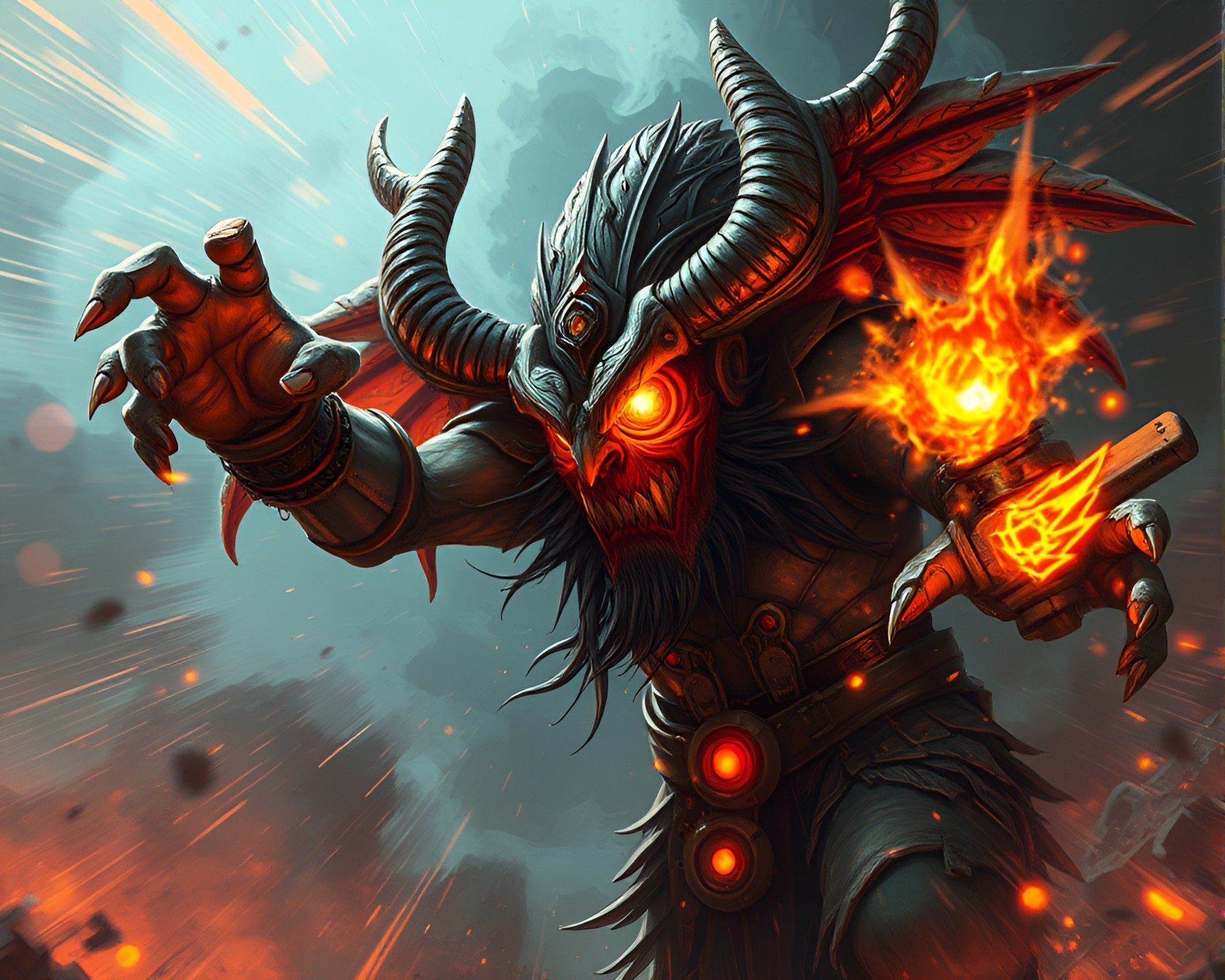 Steampunk Djinn with Lens Distortion and Flare Bursts – free AI stock image