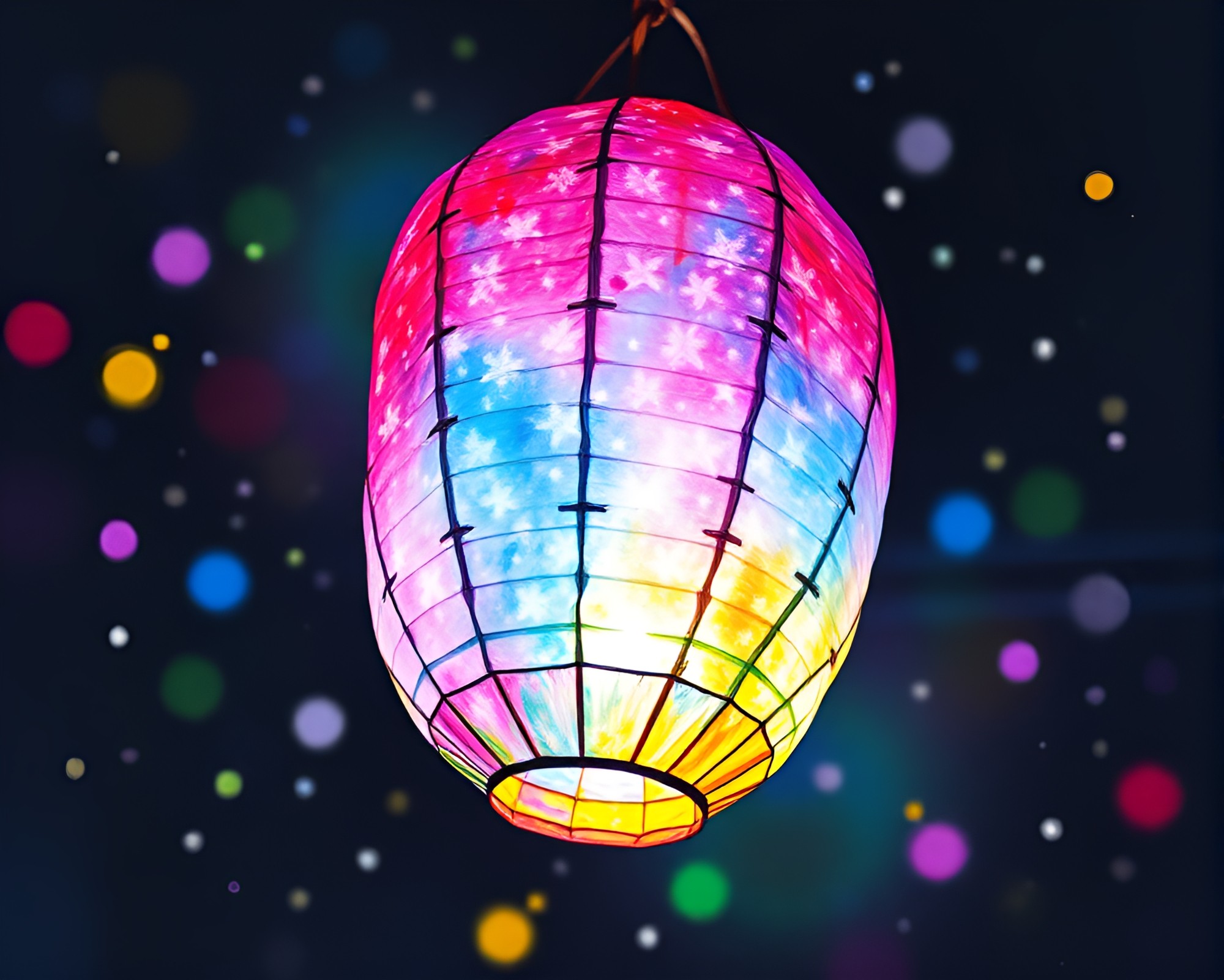 Fresco Painting of Rainbow Paper Lanterns with Ice Crystals – free AI stock image
