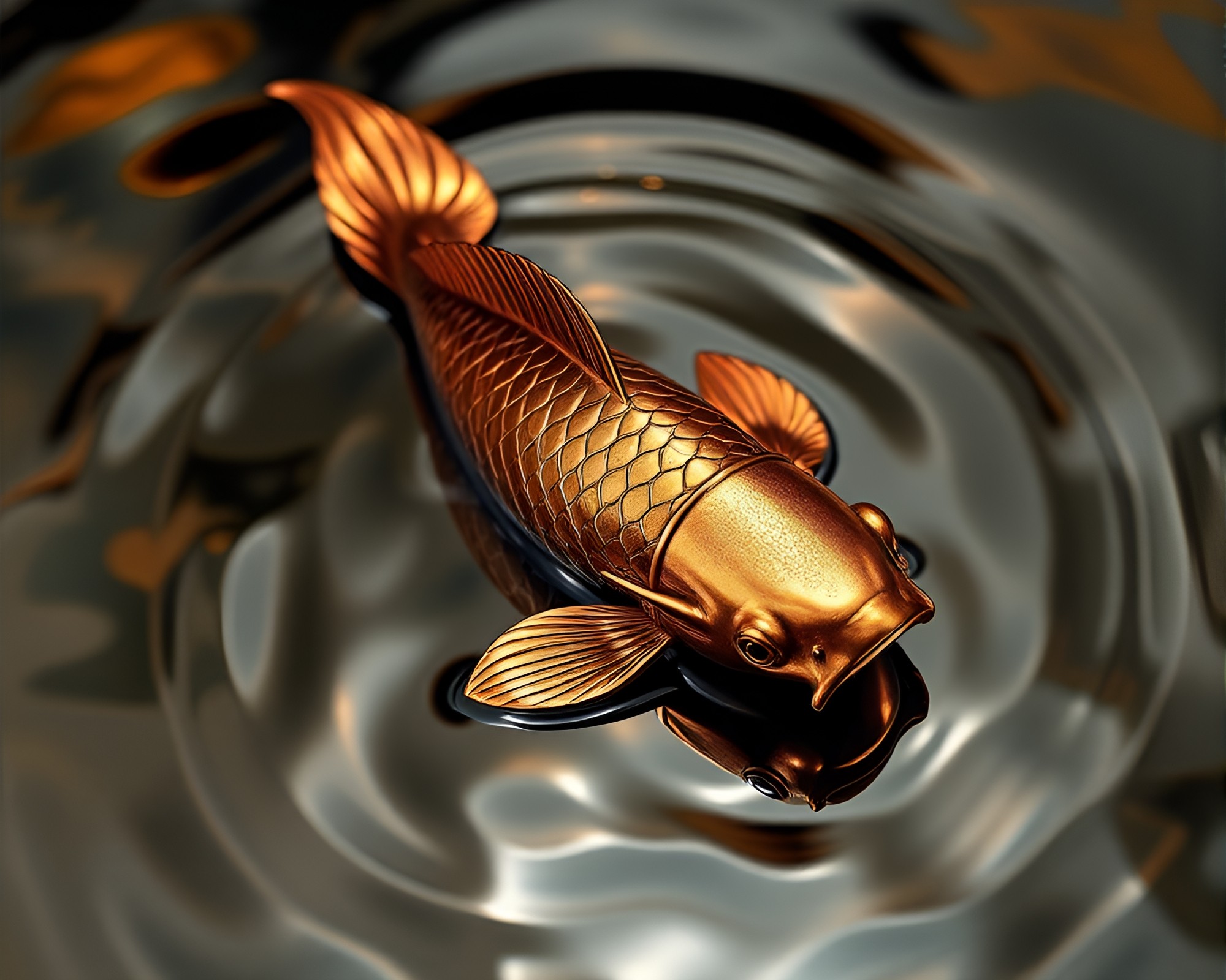 Bronze Sheen: Koi Fish Reflections – free AI stock image