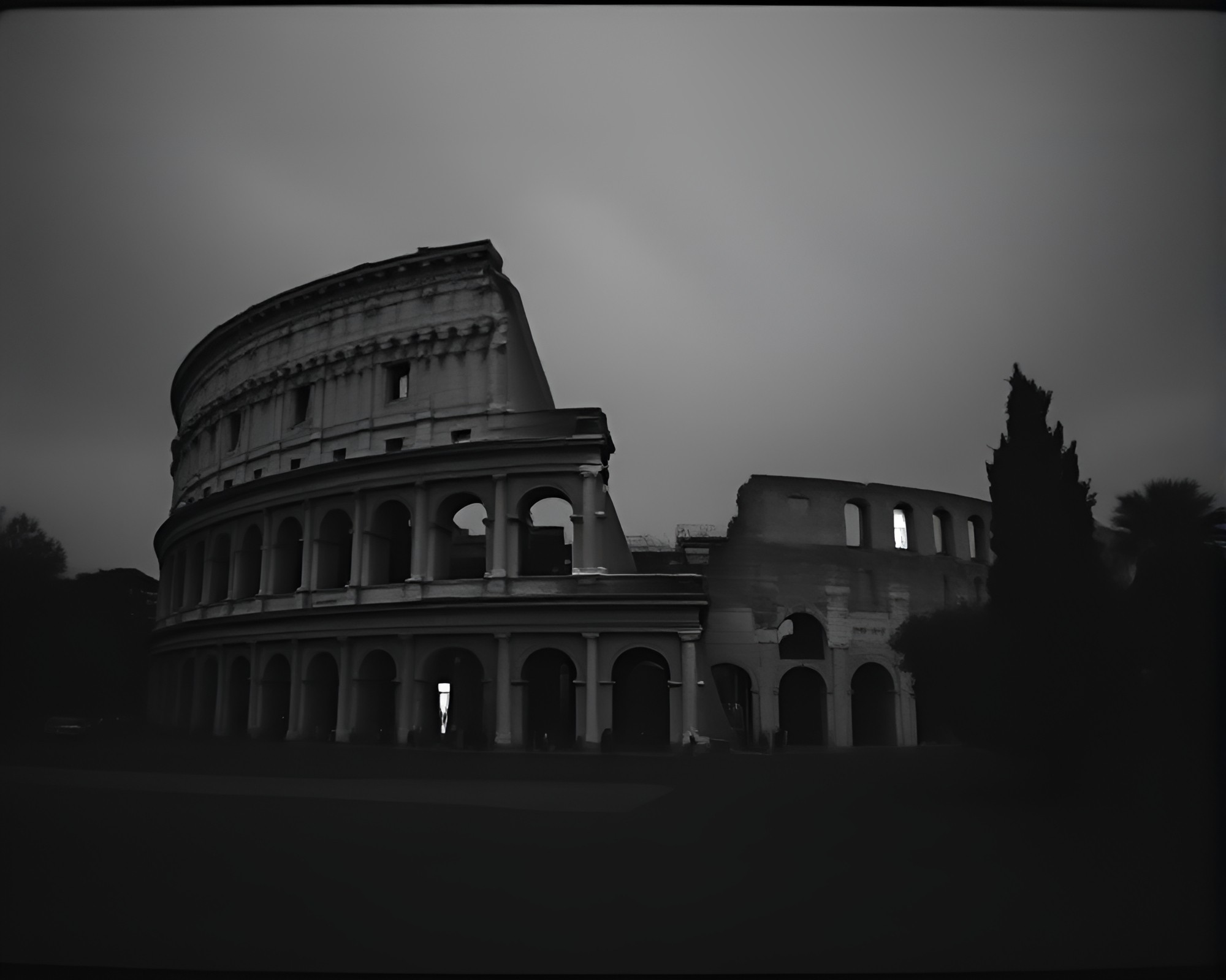 Ethereal Coliseum Silhouette in Retro Charcoal – free AI stock image