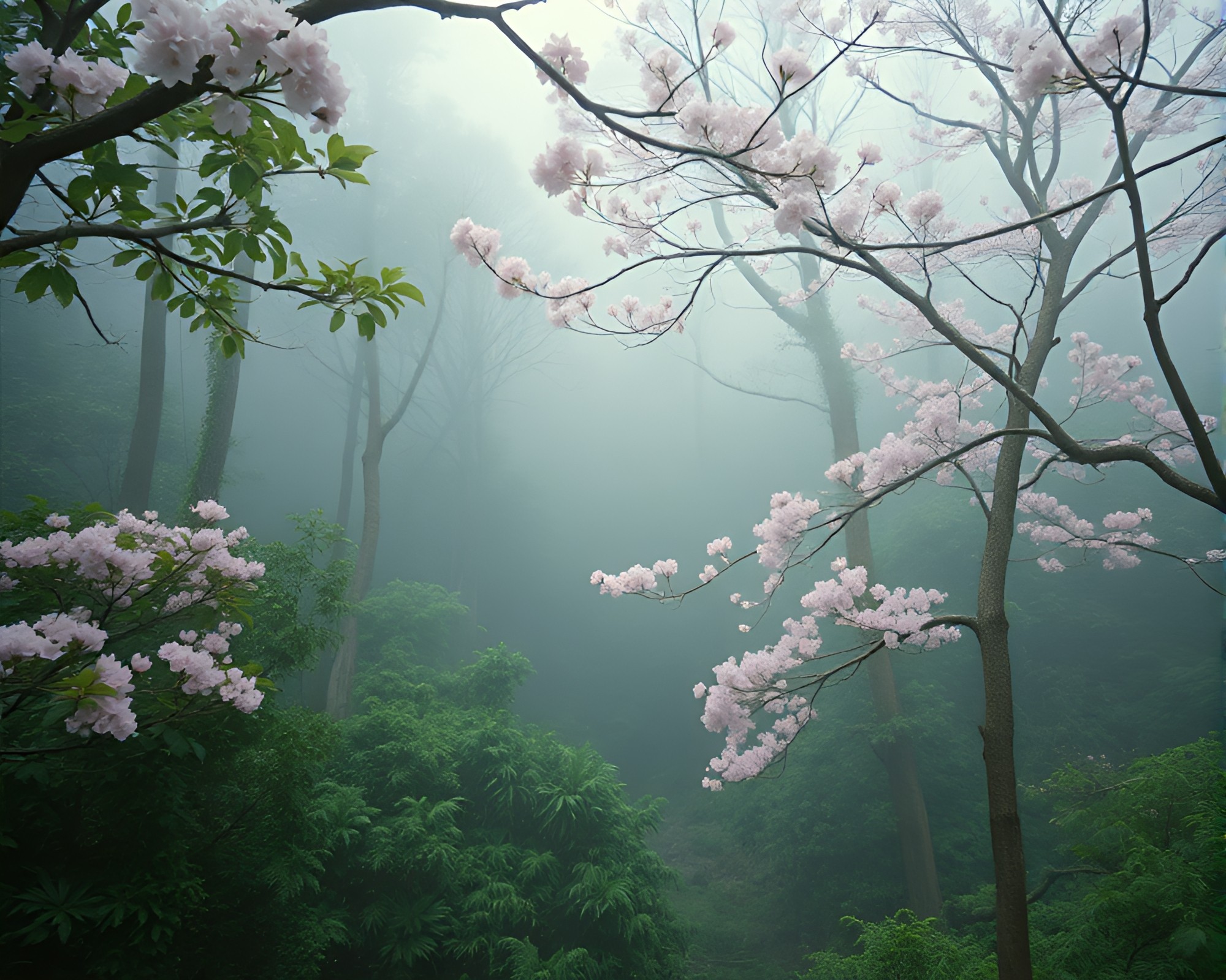 Enchanted Blossom Rainforest Escape VHS Landscape – free AI stock image