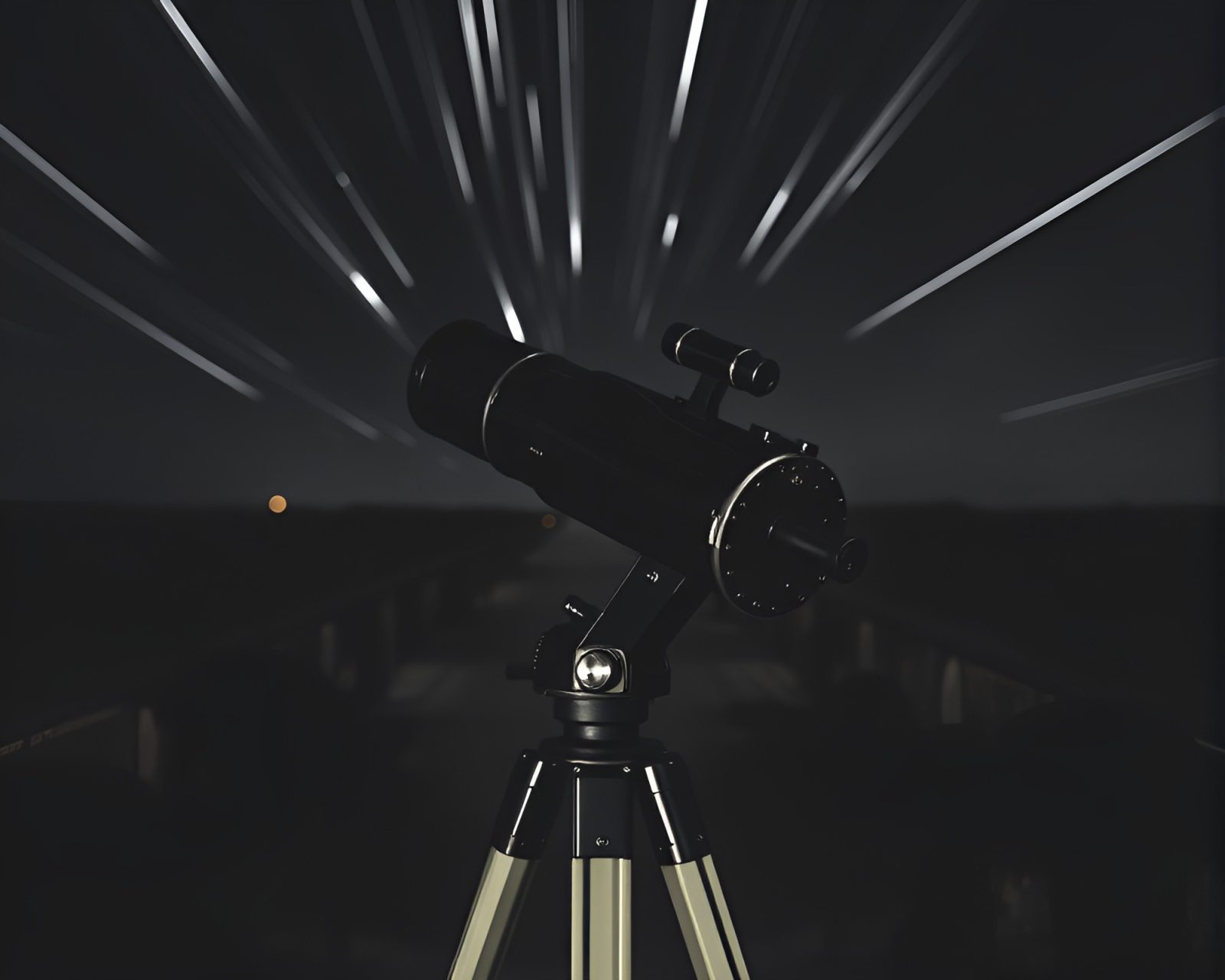 Vintage telescope in ivory white long exposure photography