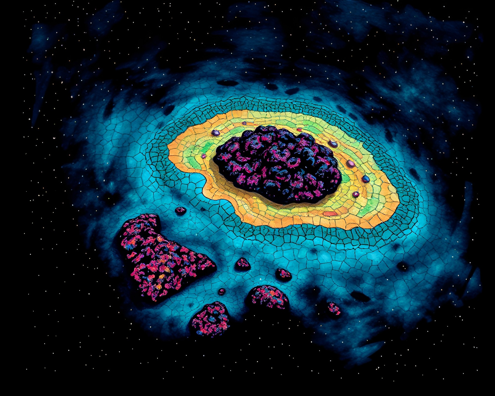 Glowing Coral Atoll Fragmented Mosaic Art – free AI stock image