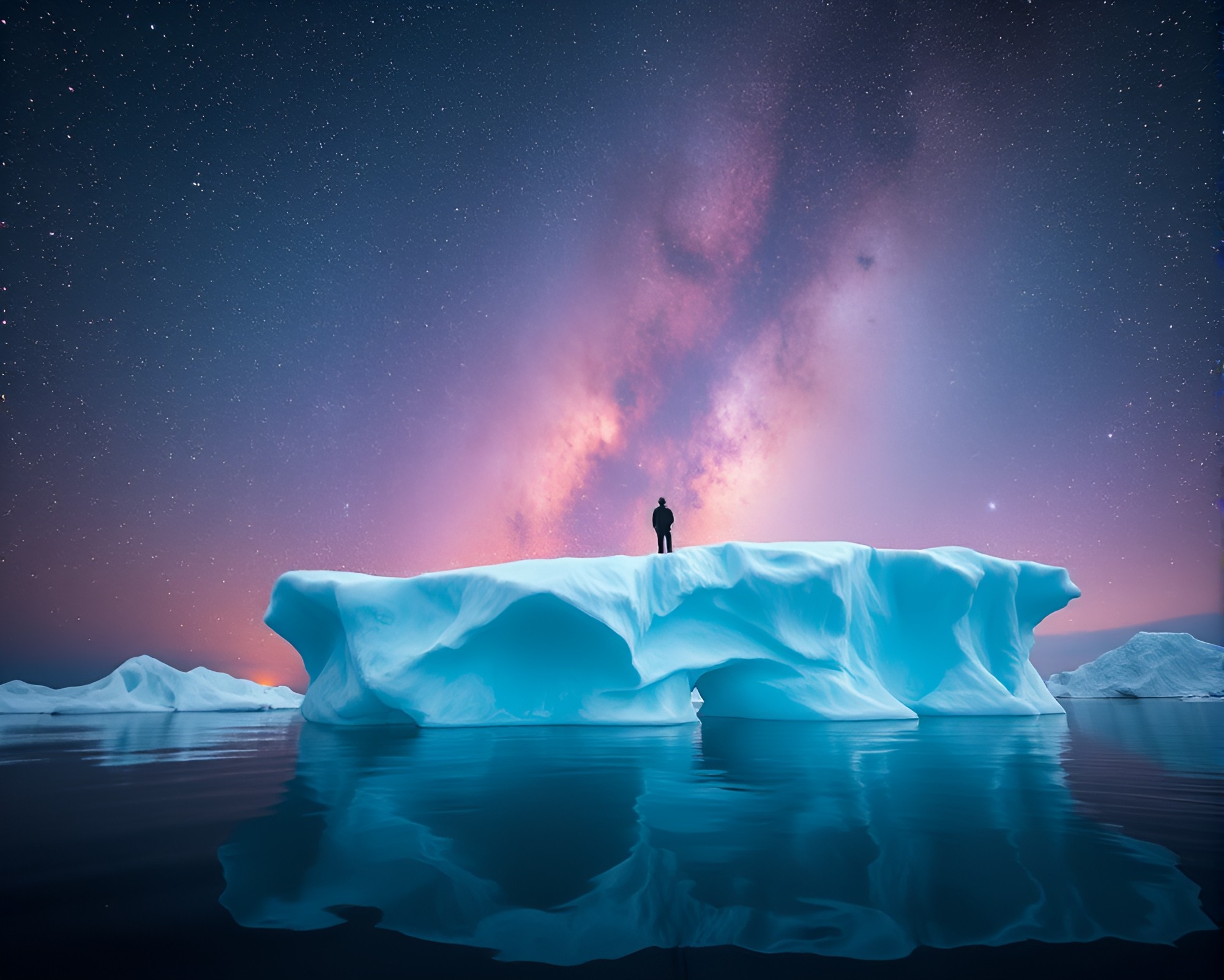 Arctic Iceberg Illuminated by Milky Way Glow – free AI stock image