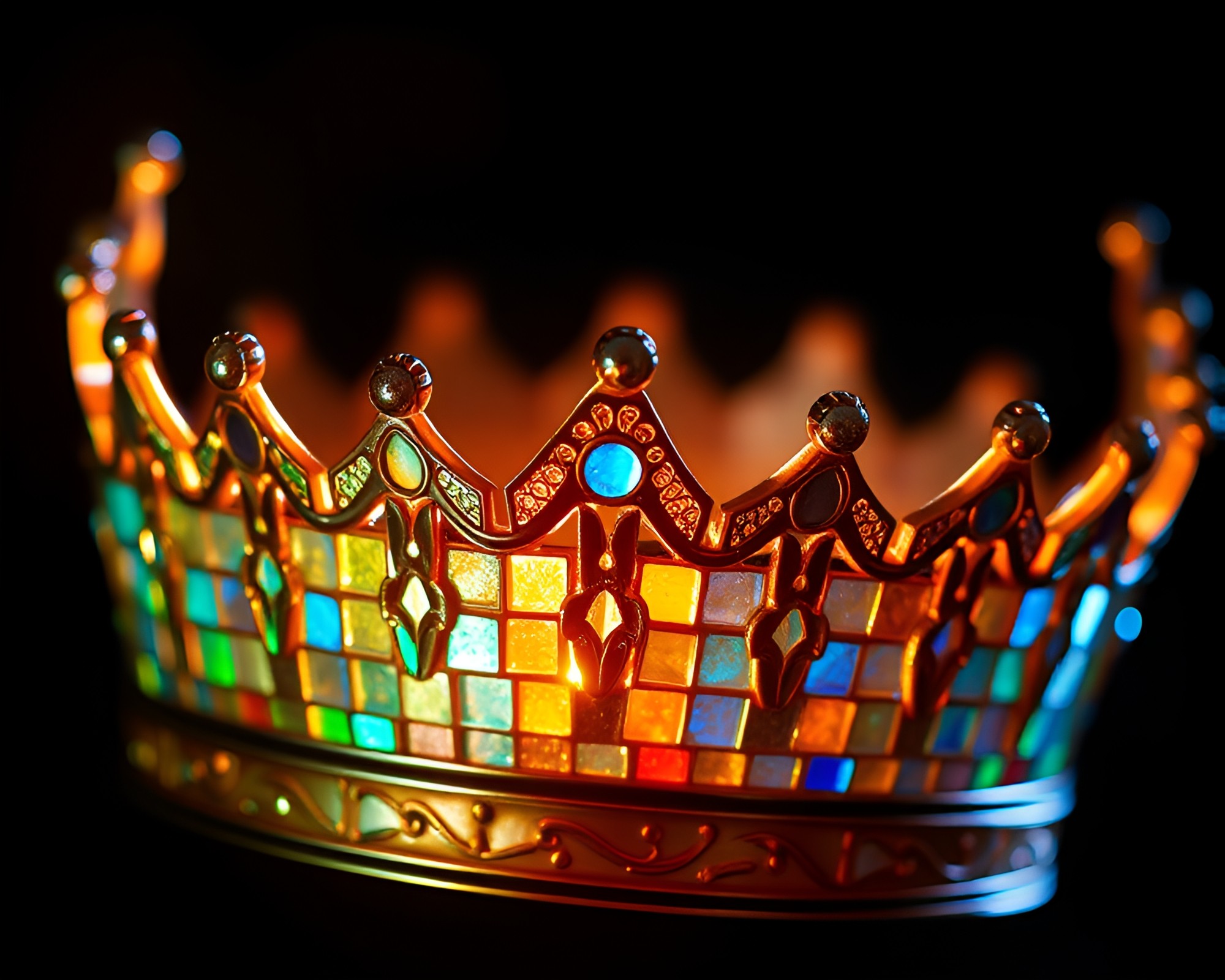Regal Crown Tiled Mosaic with Iridescent Highlights – free AI stock image