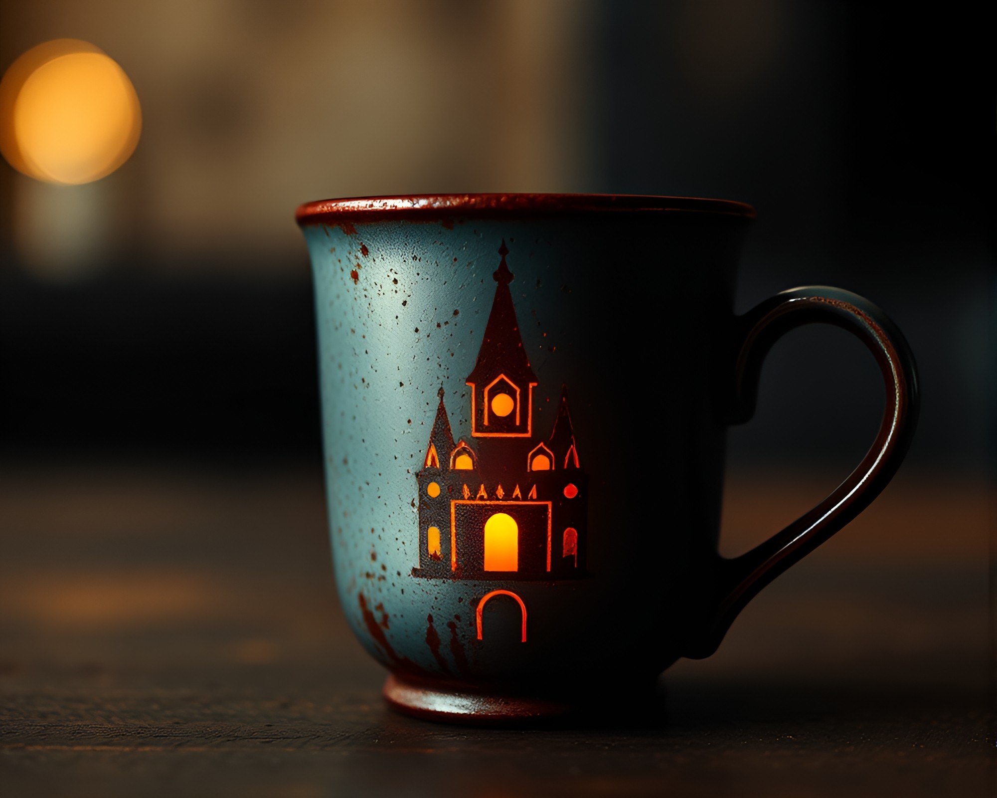 Vintage coffee cup in ethereal candlelight – free AI stock image