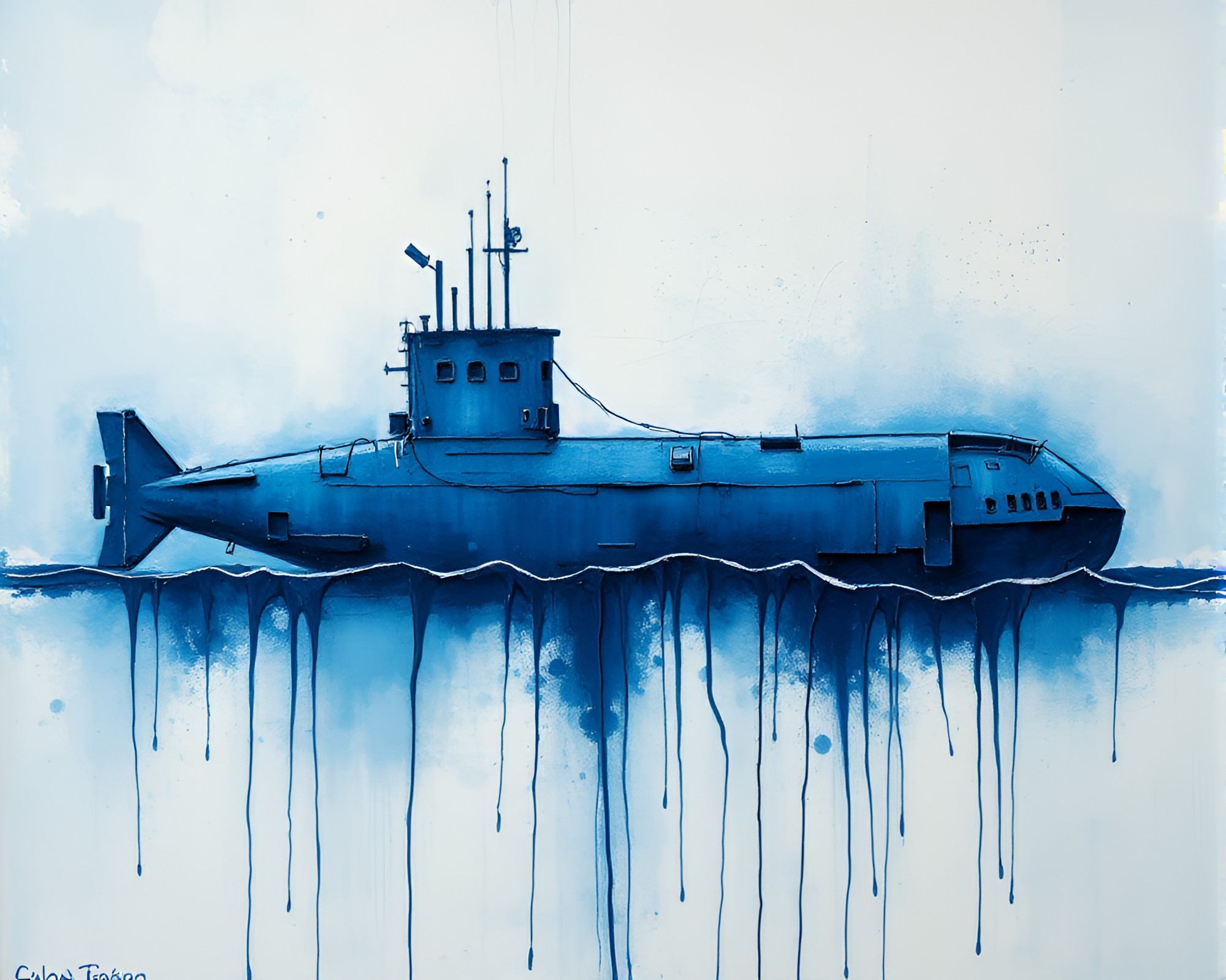 Surreal Submarine Journey Through Tear-Streaked Skies – free AI stock image