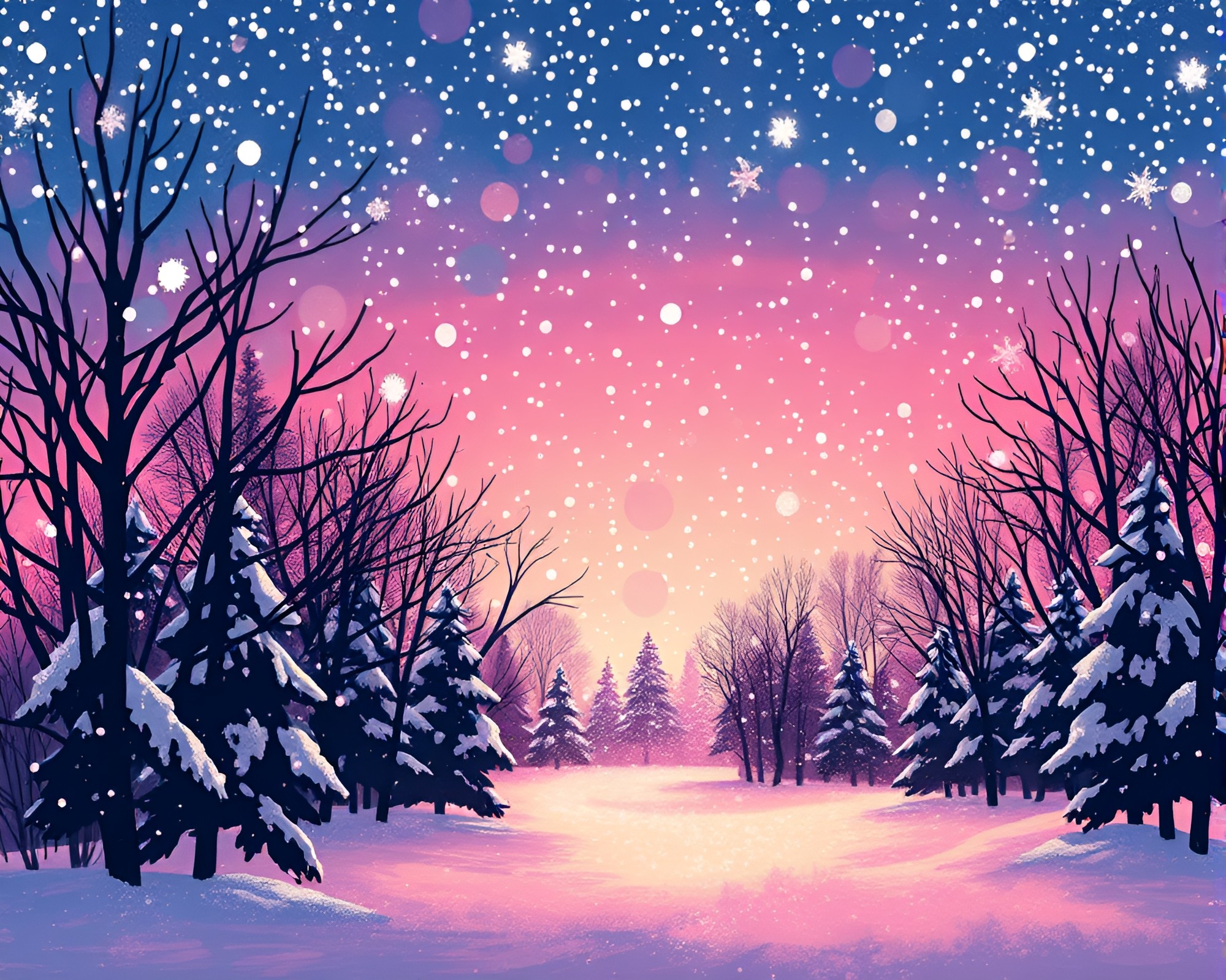 Acrylic Winter Wonderland Silhouette Vector Art – free AI stock image