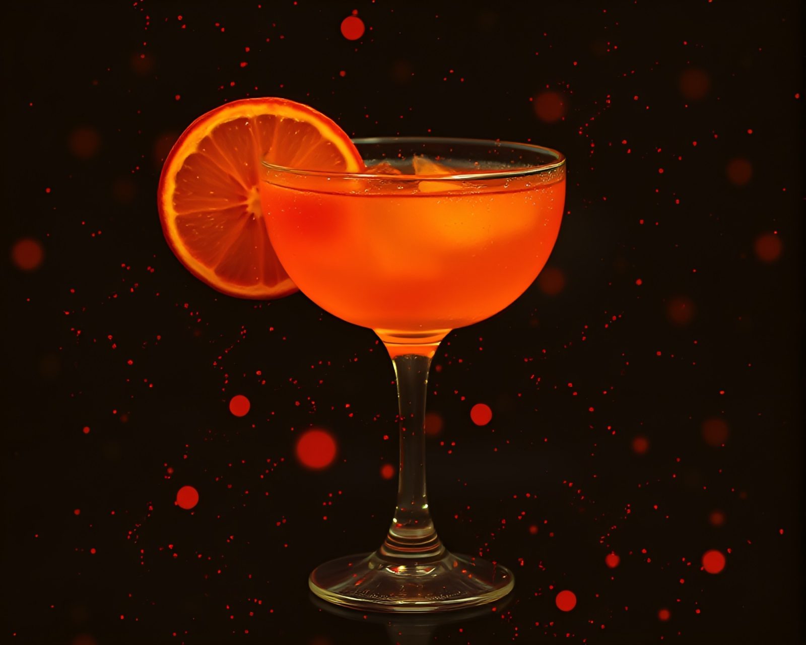 A mesmerizing digital glitch artwork with a vibrant blood orange cocktail.