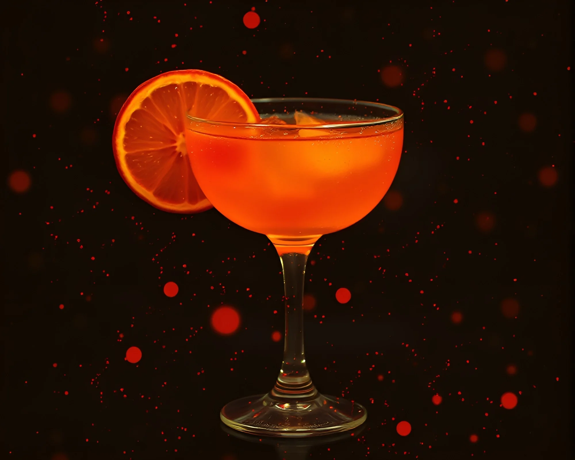 Ethereal Blood Orange Cocktail Amid Glitching Sepia Tones