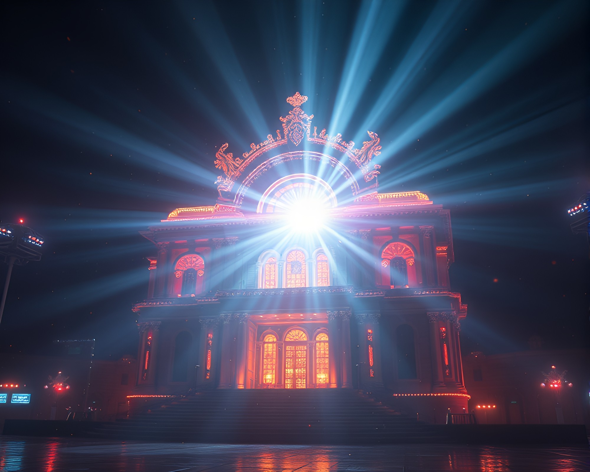 Cyborg Opera House in Backscatter Flare – free AI stock image
