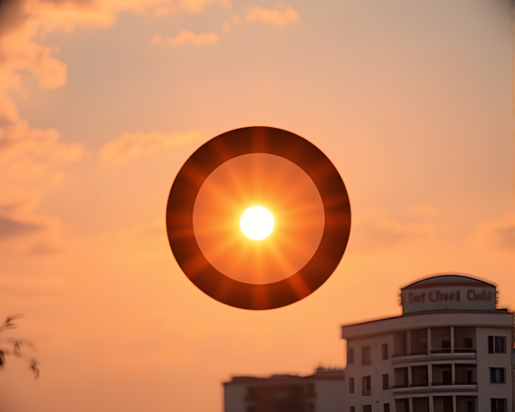Art Deco Hotel at Sunrise Lens Flare – free AI stock image