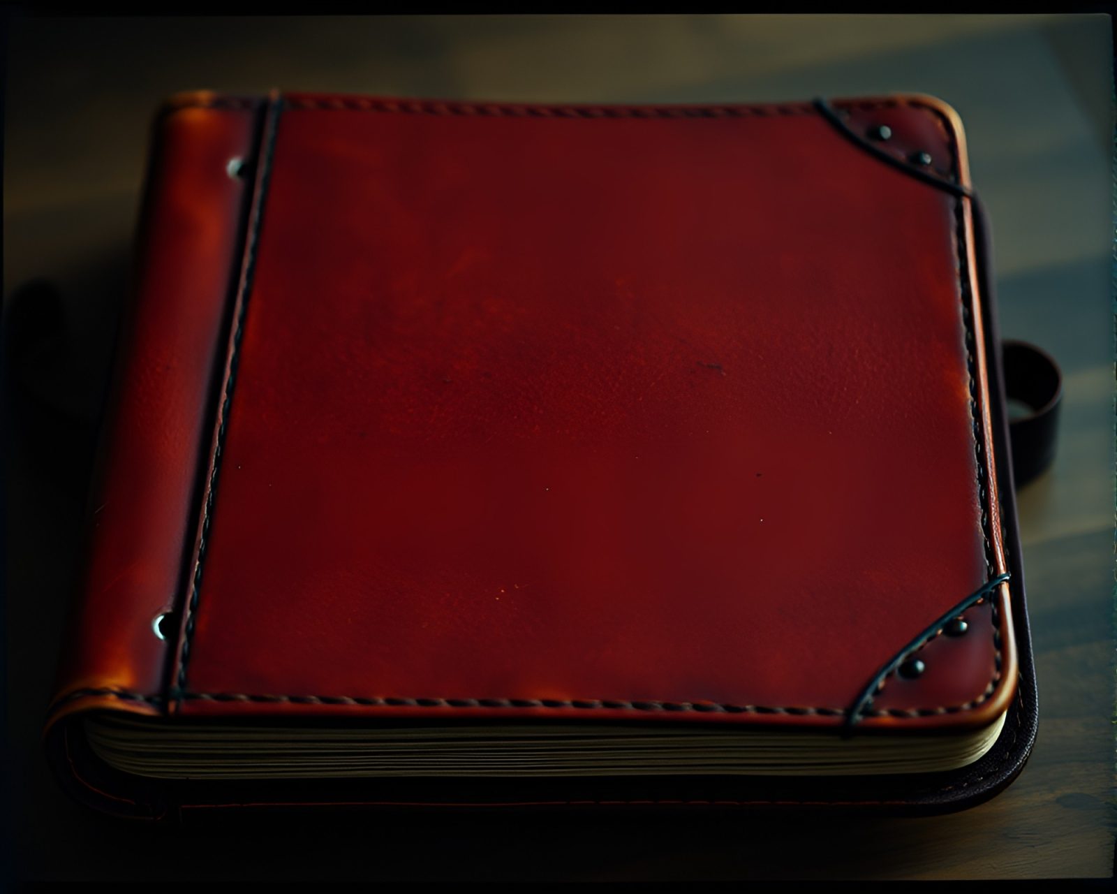 Surreal image of leather diary surrounded by film sprocket holes