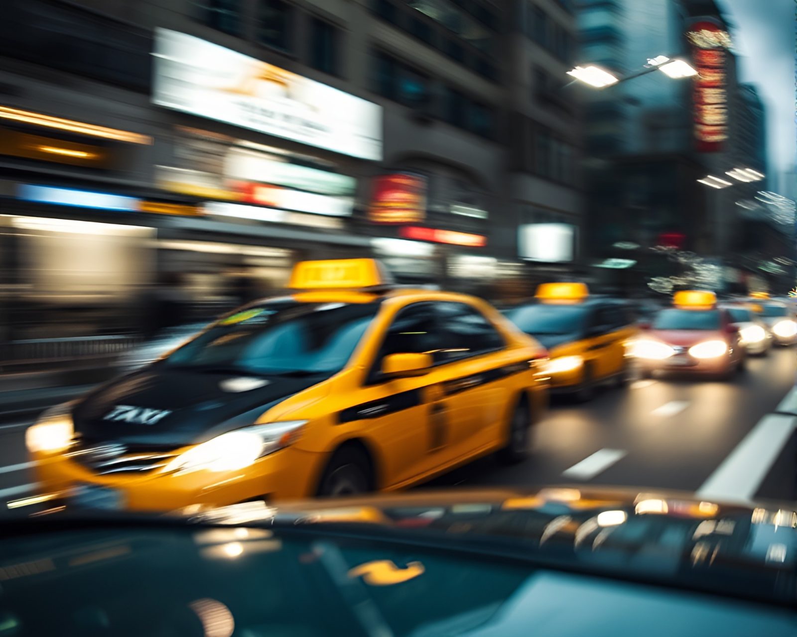 Grisaille style cable car with fast blurred taxis