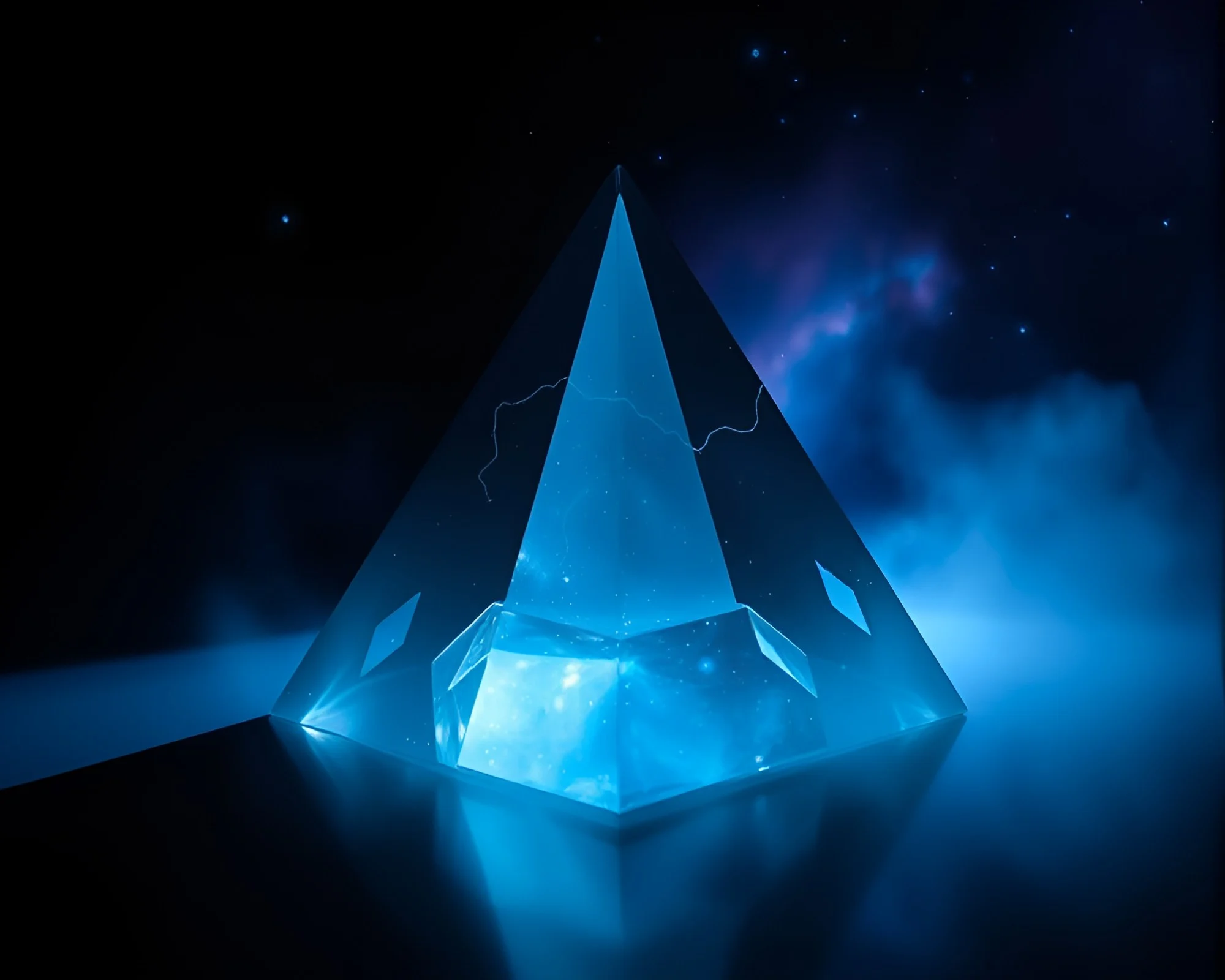 Chiaroscuro Glass Pyramid Silhouette in Cosmic Hues