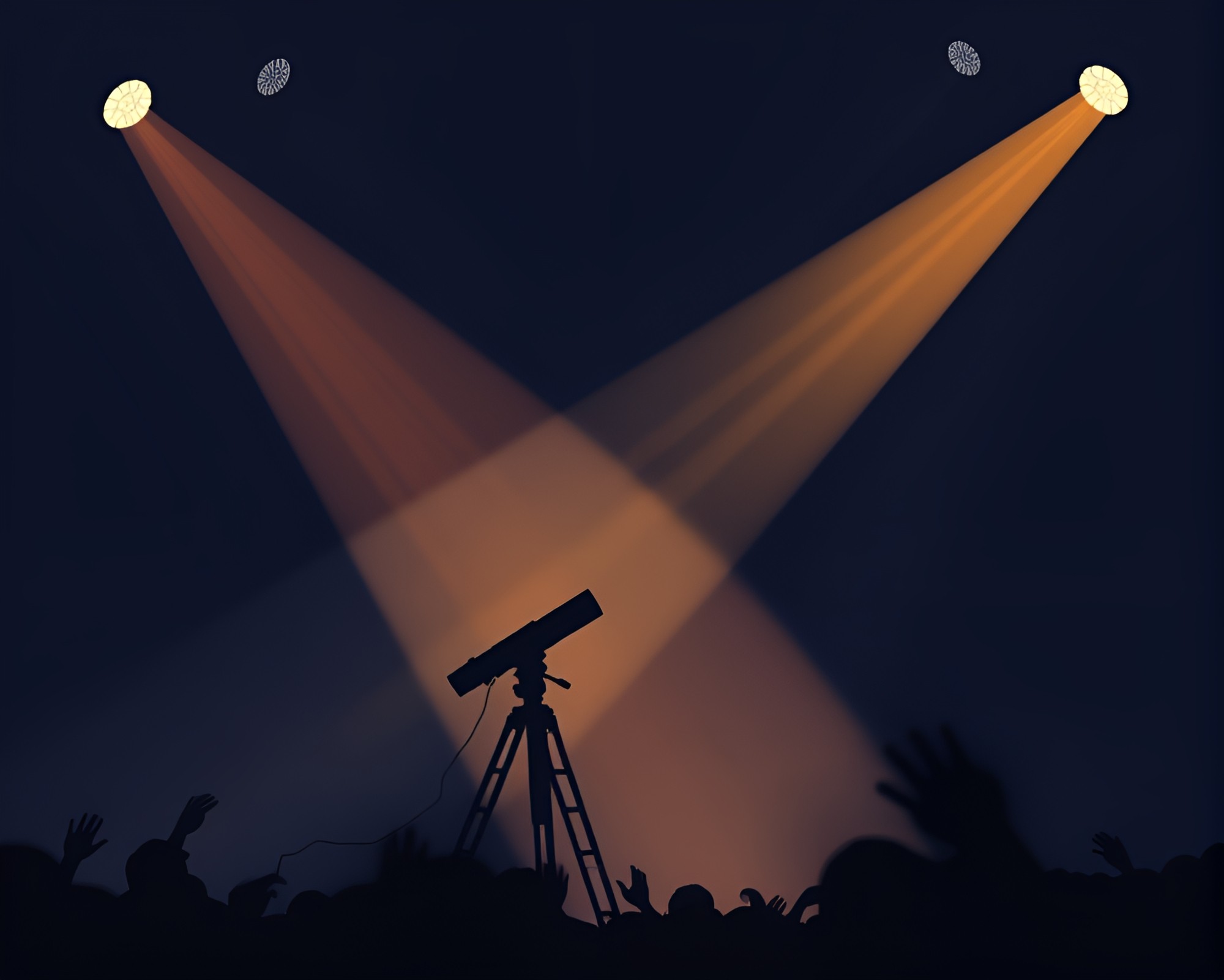 Telescope silhouette under concert stage lights – free AI stock image