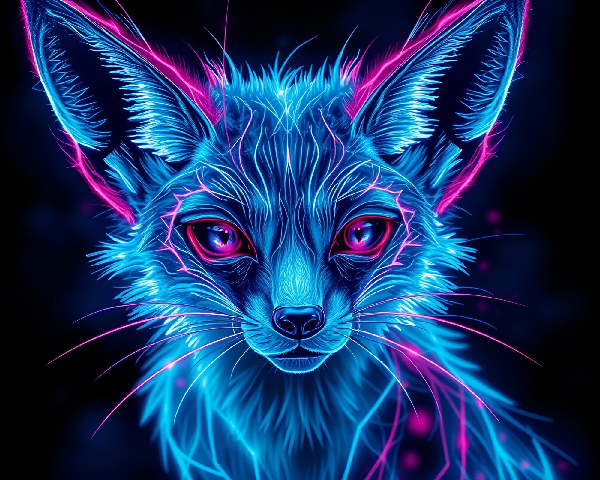 Neon Wireframe Fennec Fox in Necromantic Expressionist Glow – free AI stock image