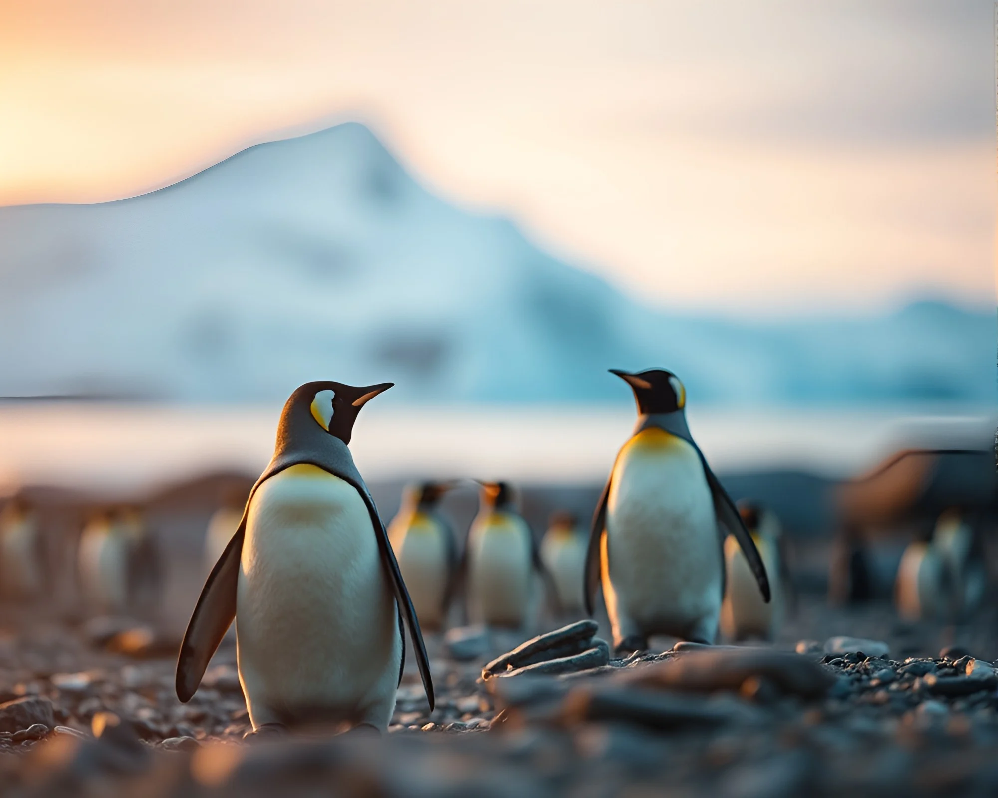 Miniature Penguin Colony Bathed in Cool Dawn Light