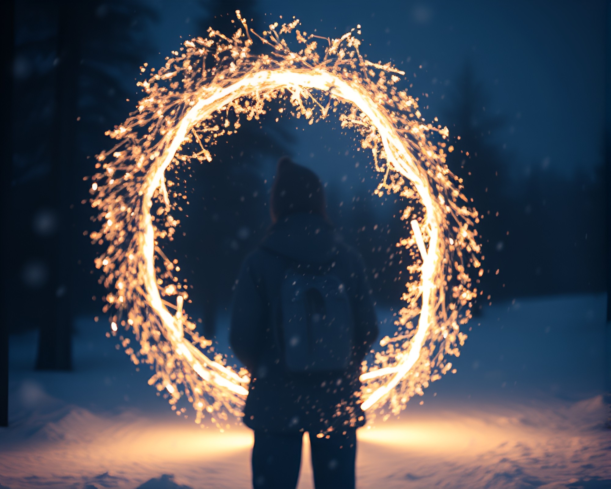 Enchanting Snow Magic Double Exposure – free AI stock image