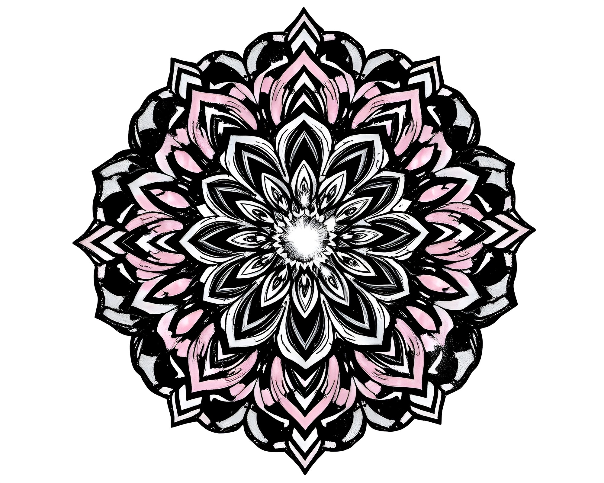Monochrome Mandala: Watercolor Blooms & Stardust Shimmer Fusion – free AI stock image