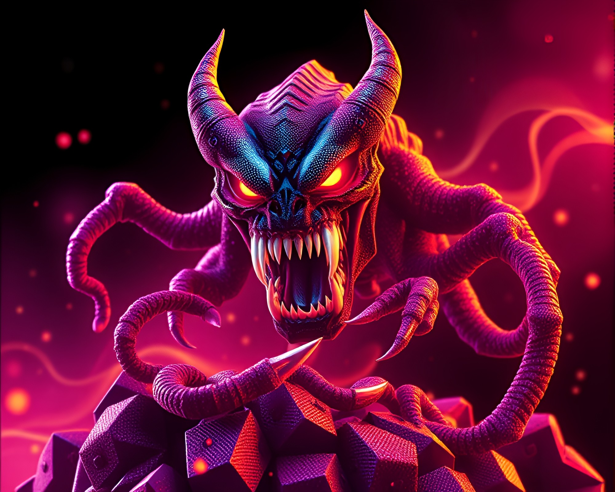 Vector Kraken Emerges in Digital Low-Poly Bloom – free AI stock image
