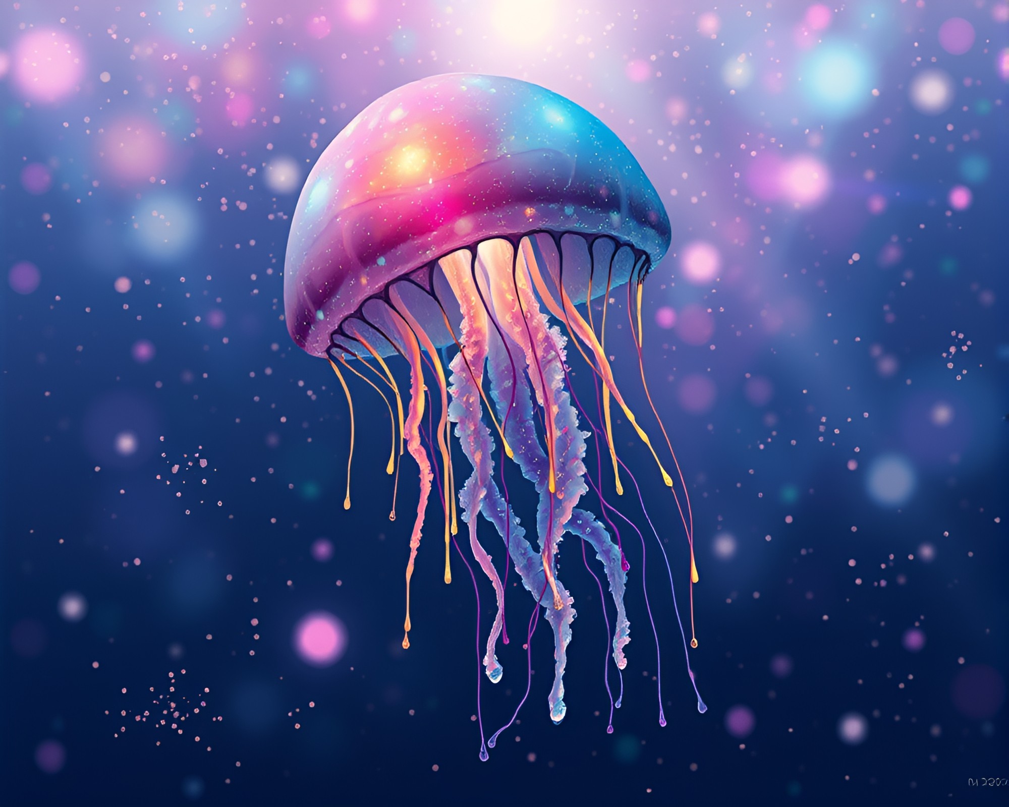 Bioluminescent Jellyfish Dance in Pixel Art Stardust Shimmer – free AI stock image