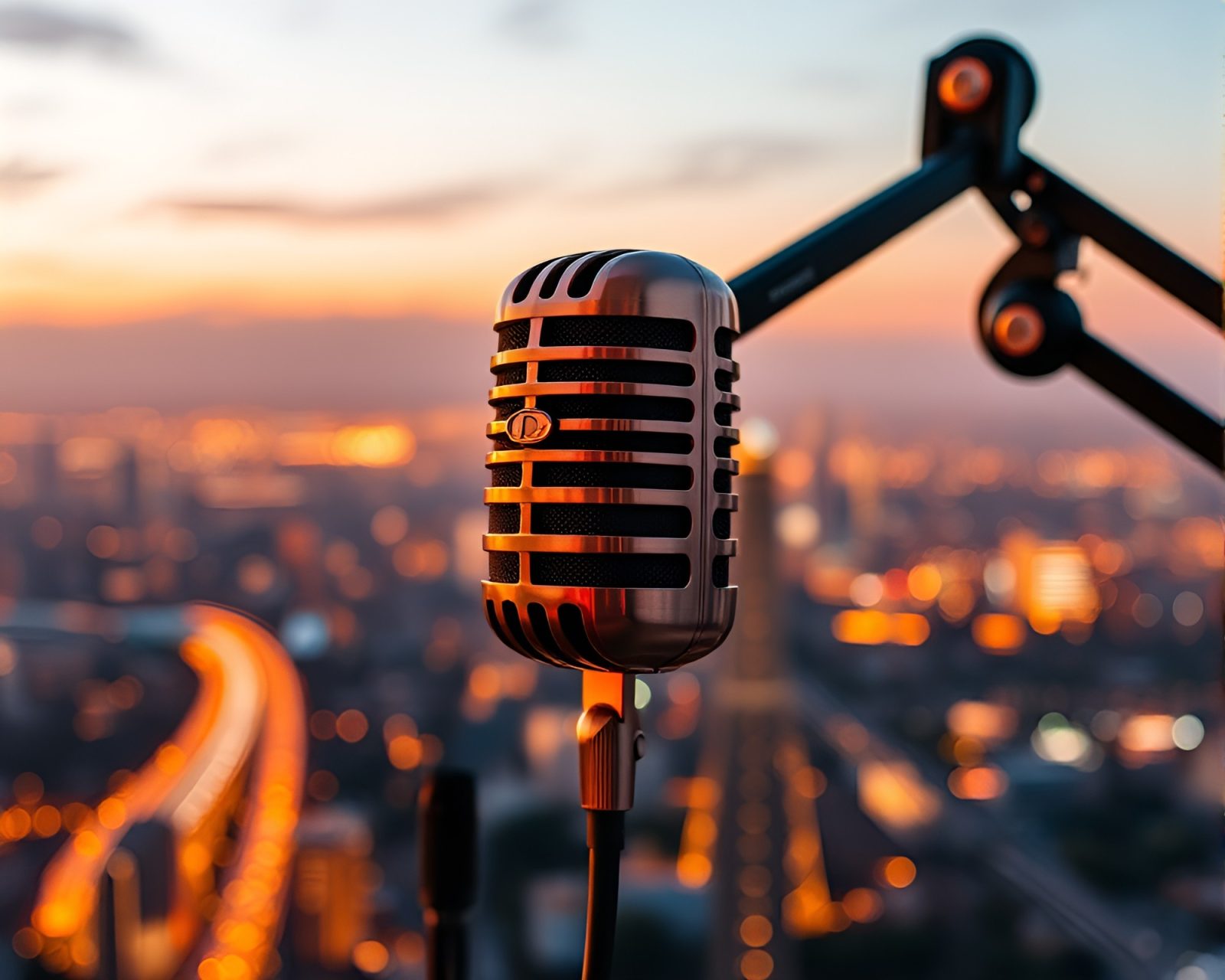 Vignette-style image capturing a majestic microphone under warm lights