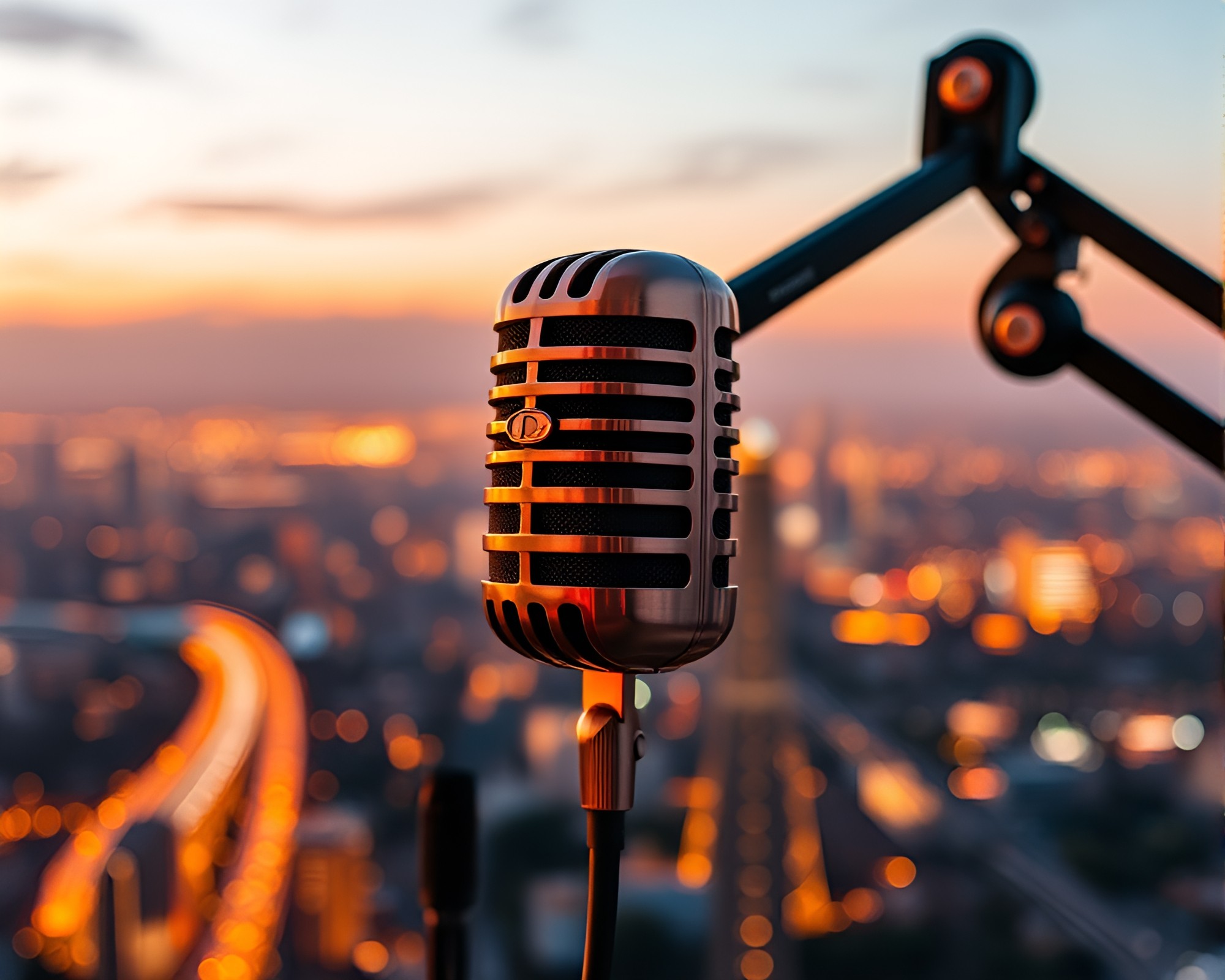 Copper-Toned Panoramic View of Microphone Concert – free AI stock image