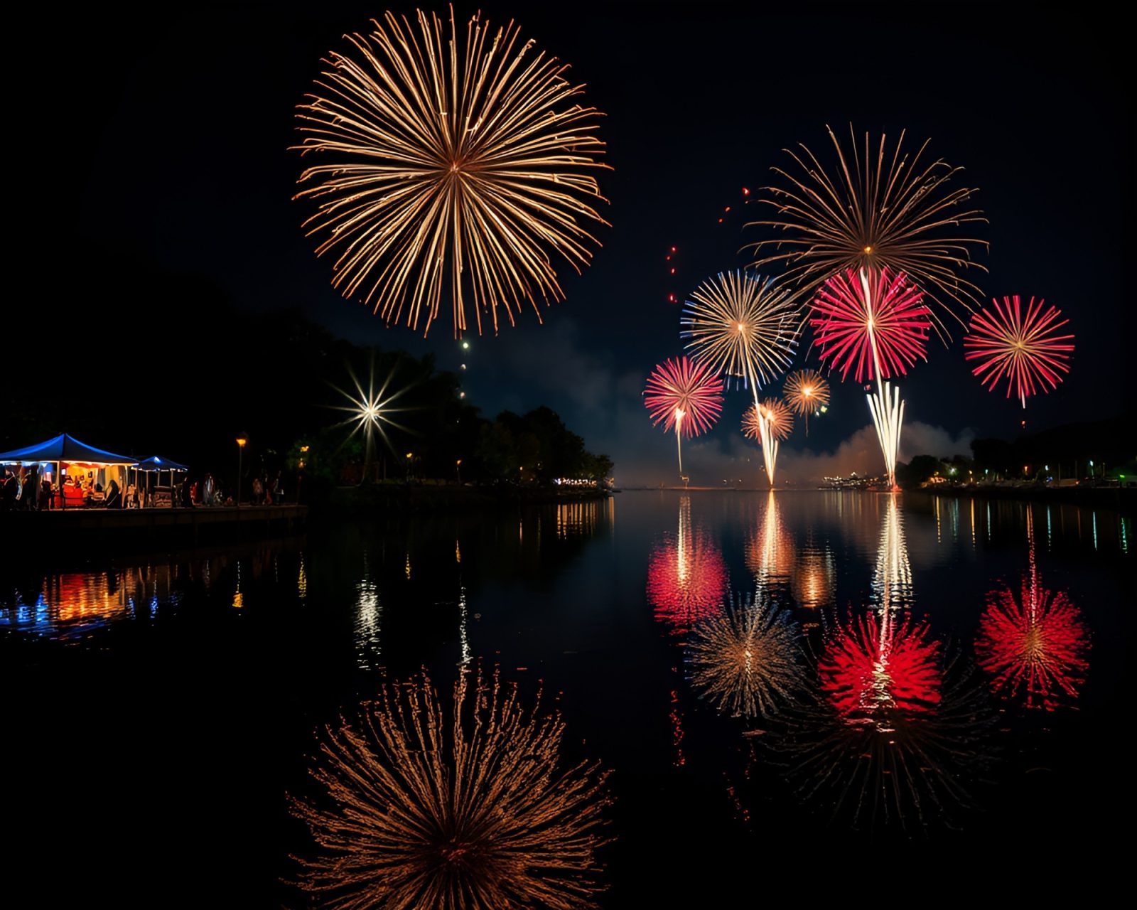 Dynamic Cinemagraph of Fireworks Reflecting in Savage River