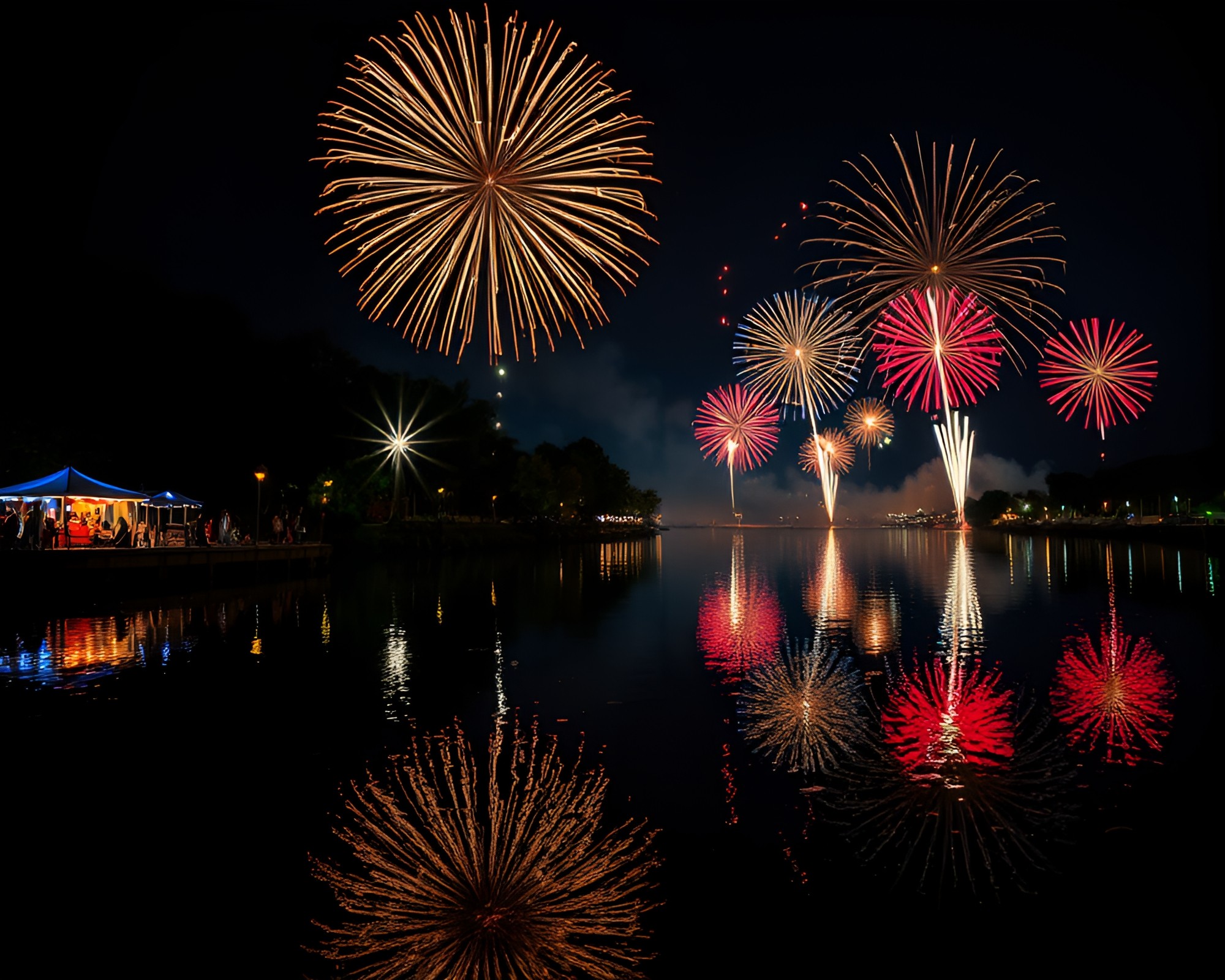 Savage River Reflections: Festival Fireworks Cinemagraph – free AI stock image