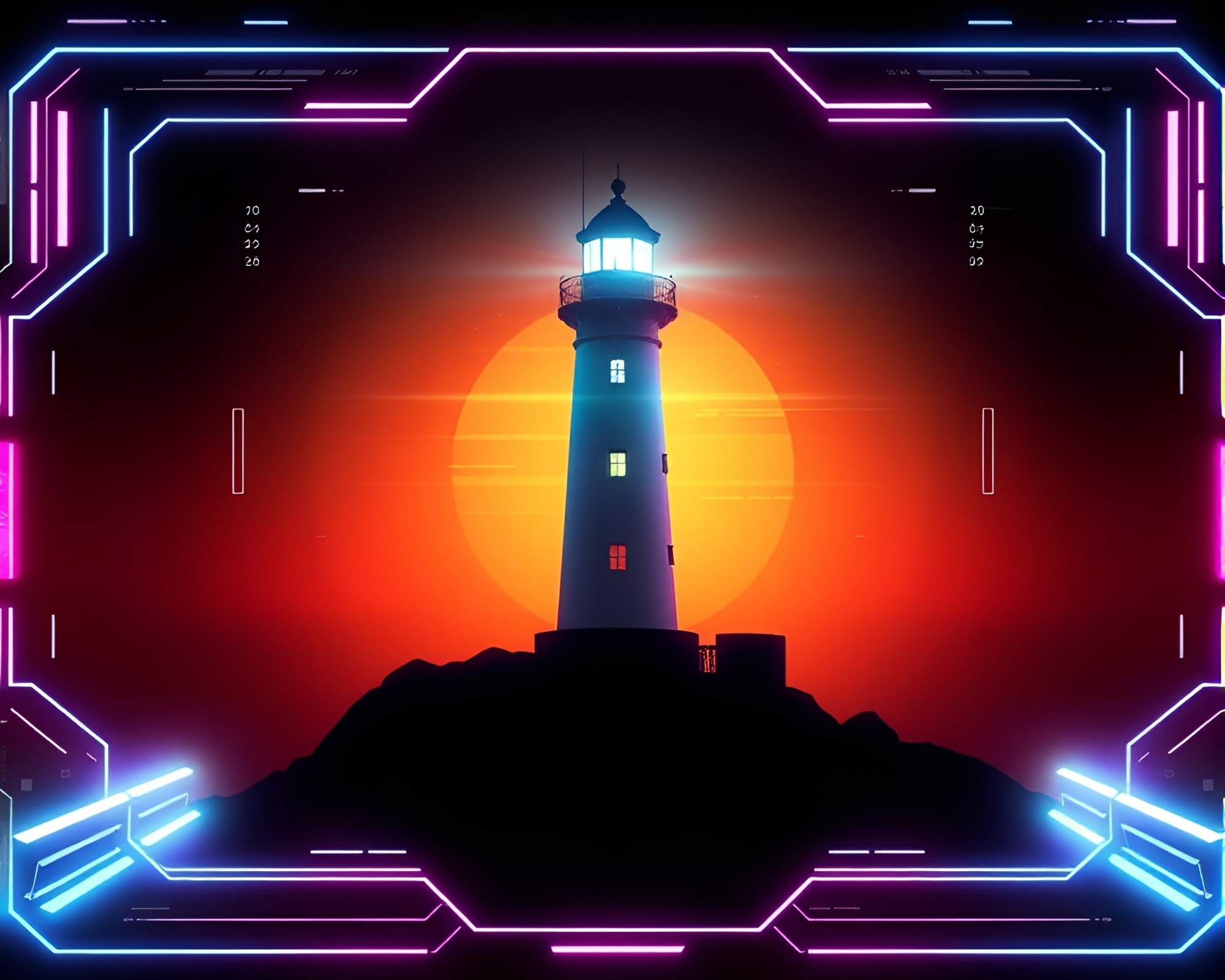 Futuristic Silhouette Lighthouse in Jewel Tones – free AI stock image