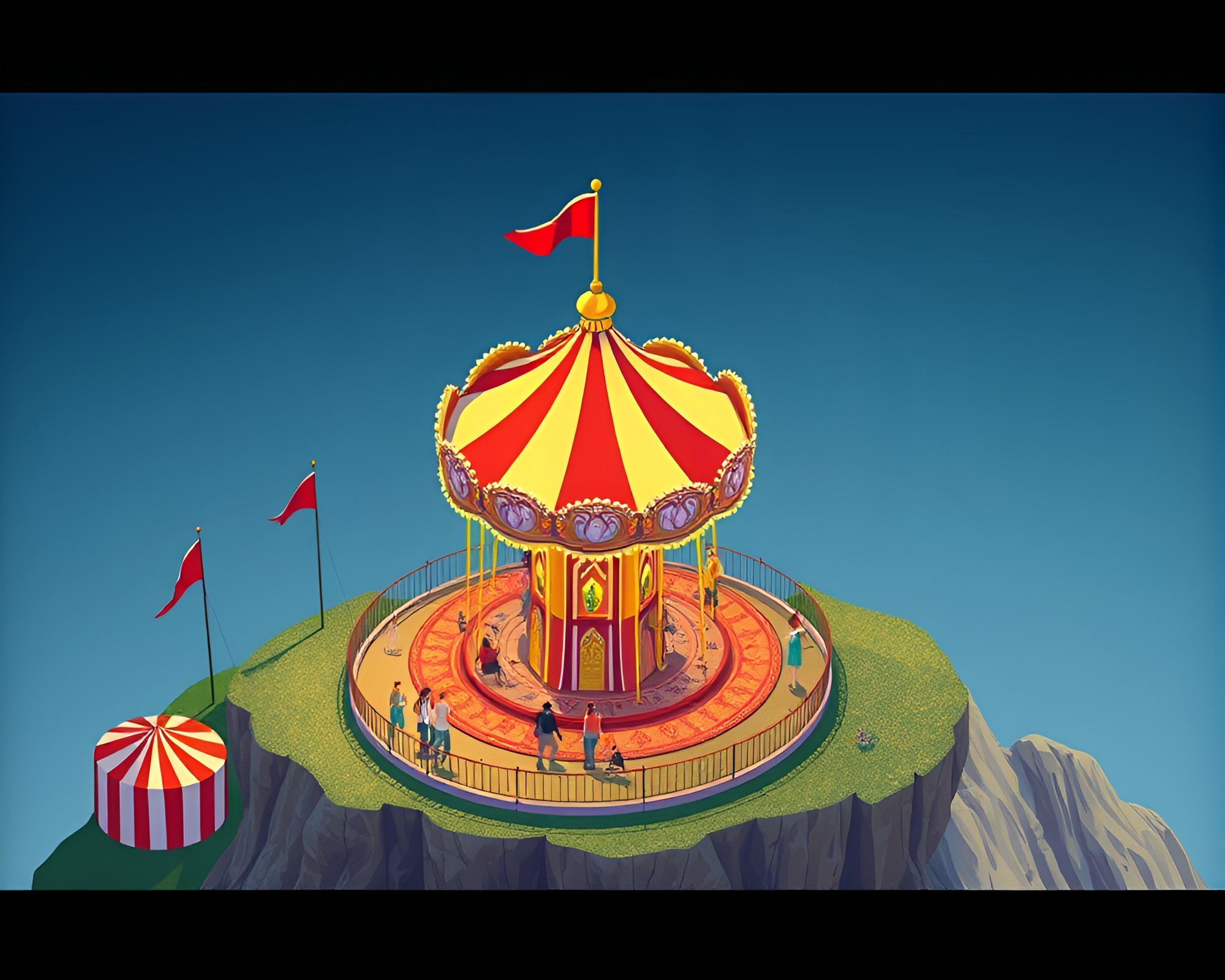 Carnival Carousel on Cliffside Shadows – free AI stock image