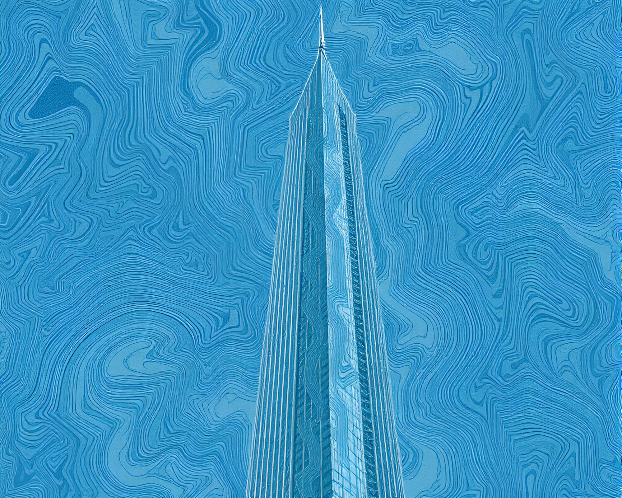 Glitch Art Skyscraper: Mesmerizing Sand Swirl Patterns – free AI stock image