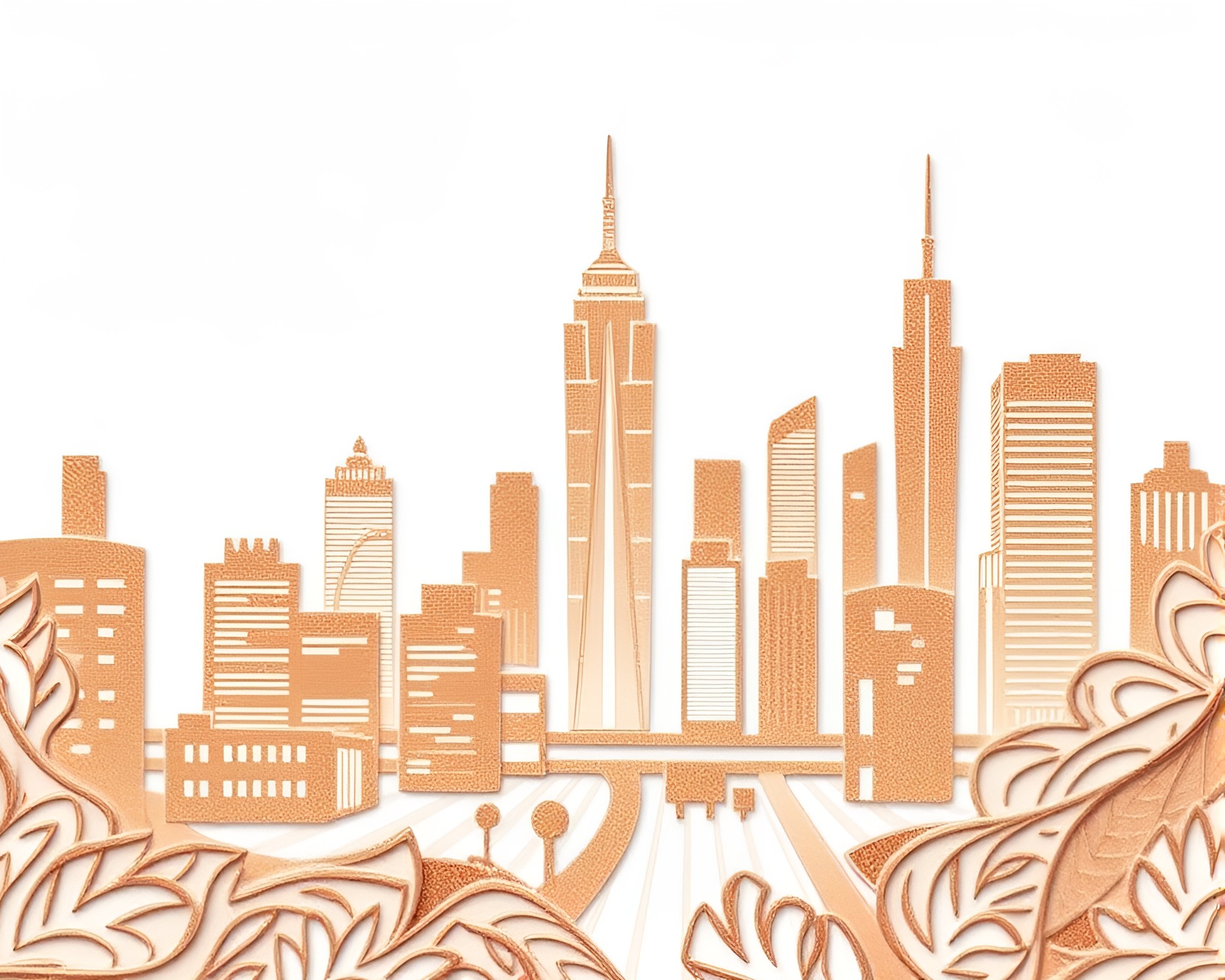 Futuristic Rose Gold City Leaf Veins Paper Cutout – free AI stock image