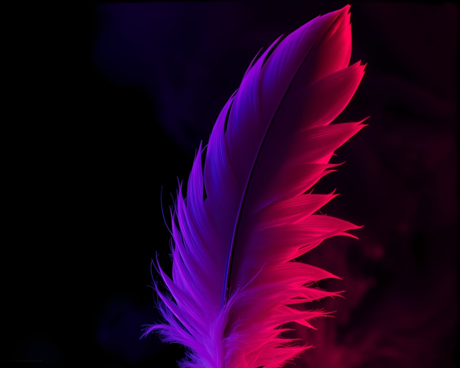 Eerie scene of feather dusting in red-blue lighting