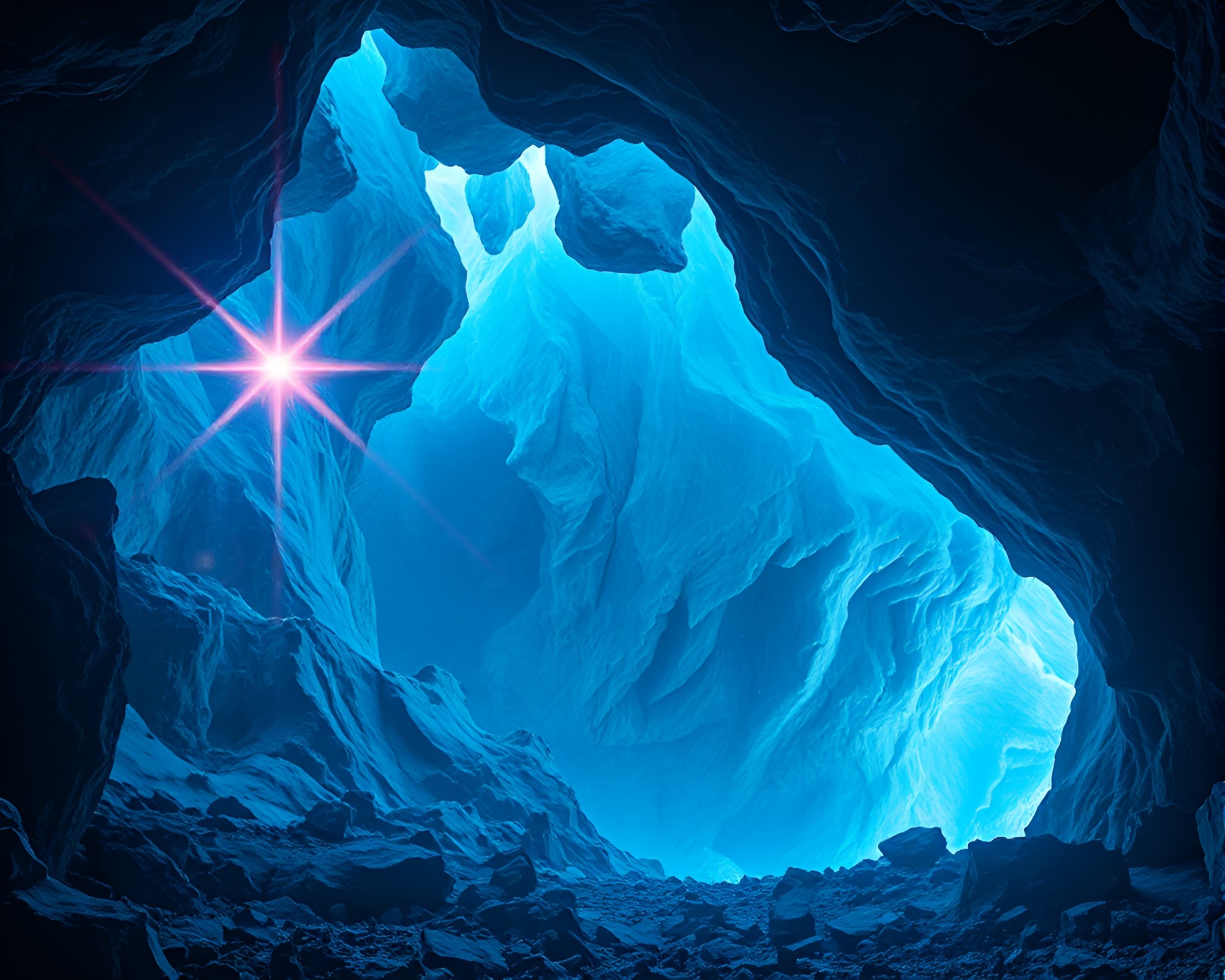 Ethereal Glacial Cave with Backscatter Flare – free AI stock image