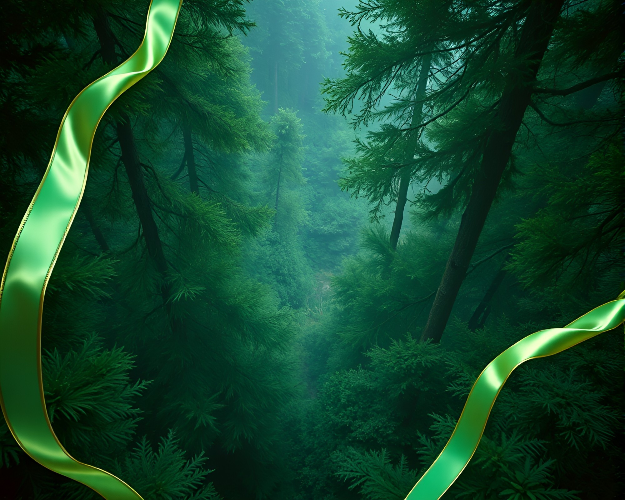 Enchanted Forest Aerial View with Satin Ribbon – free AI stock image