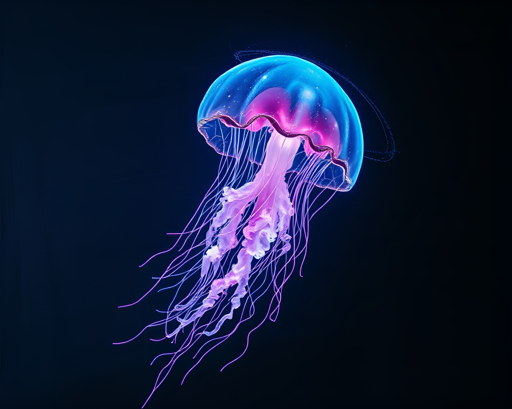 Bioluminescent Jellyfish in Cybernetic Chalkboard Composition – free AI stock image