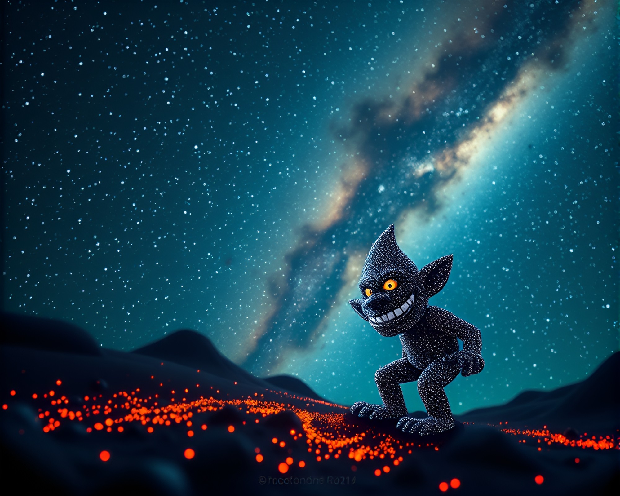 Galactic Troll: Pointillist Swirls in Ambient Light – free AI stock image