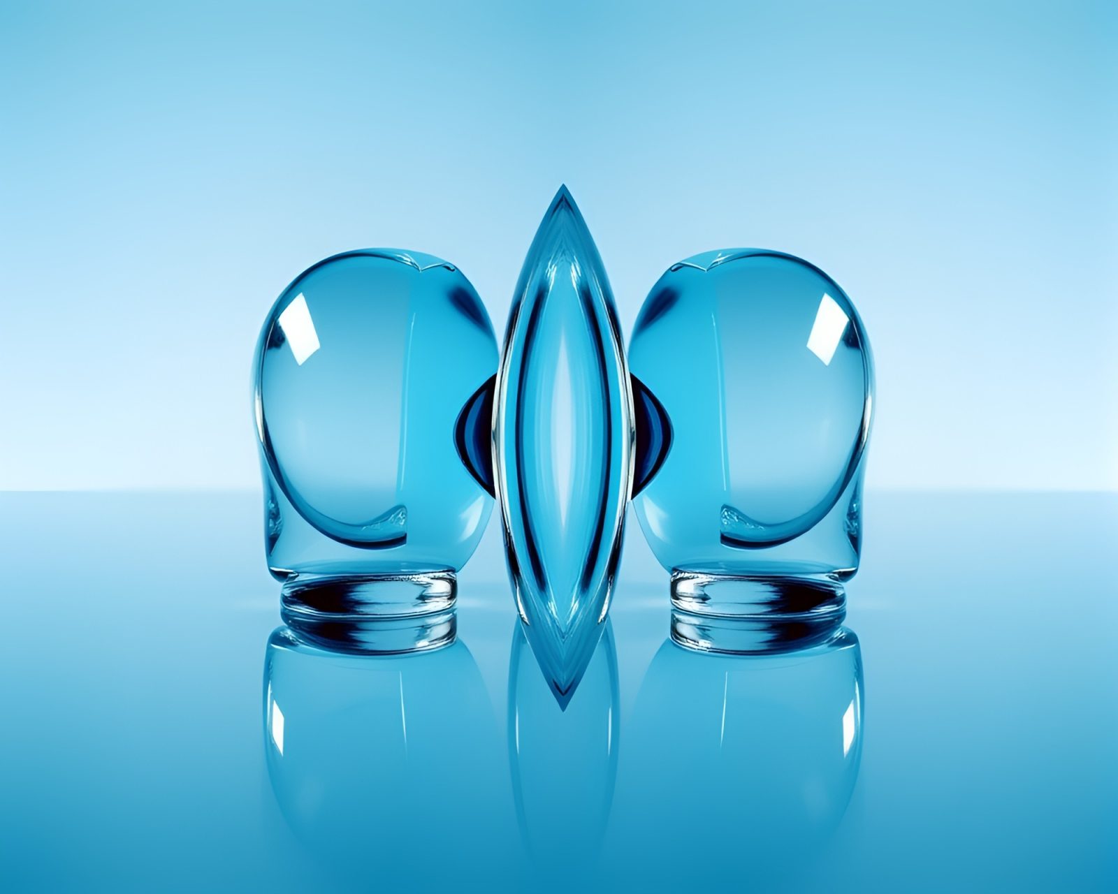 Stereographic Murano glass in mesmerizing monochrome blue symmetrical composition