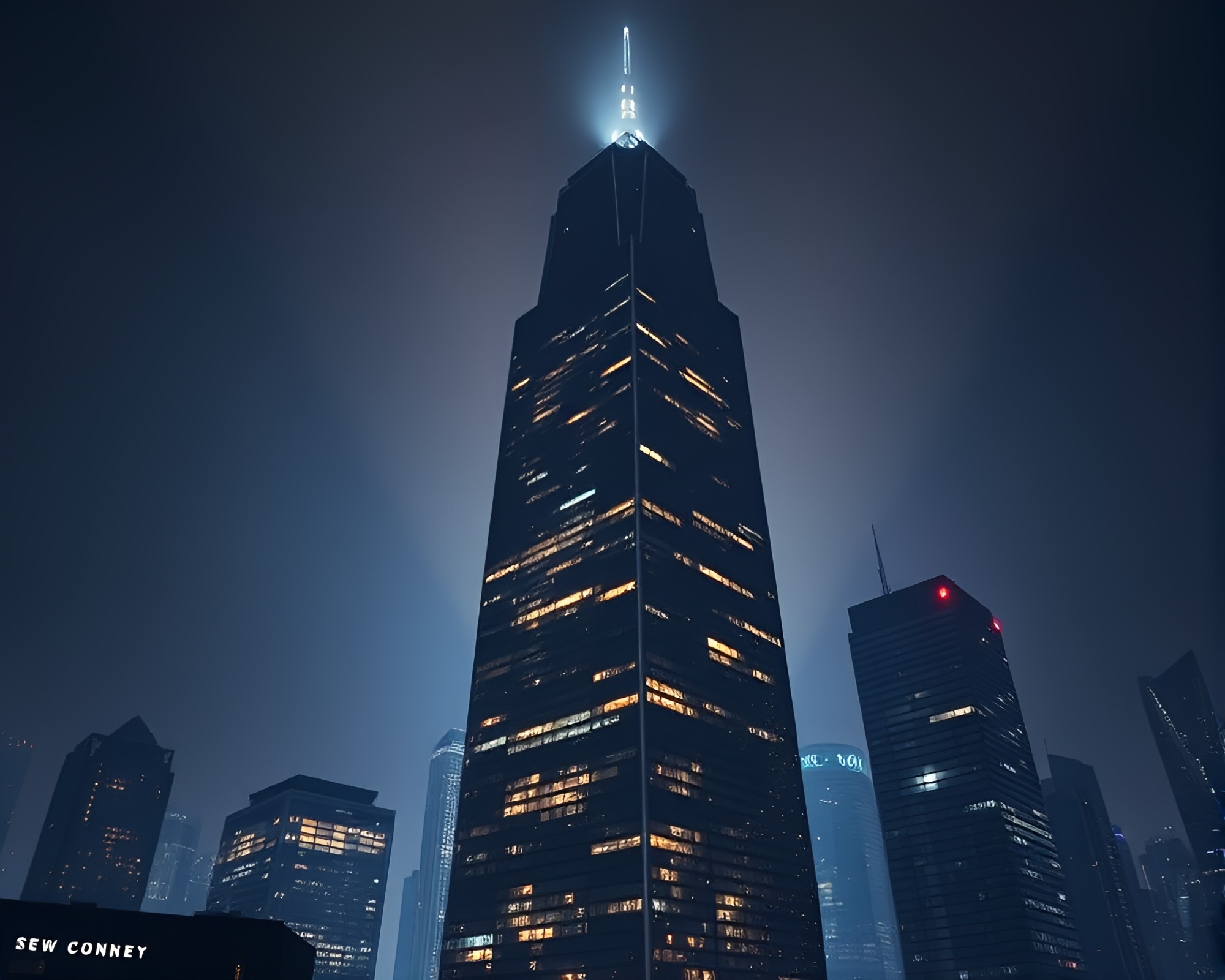 Skyscraper Reflection Silhouette in Graphic Novel Style – free AI stock image