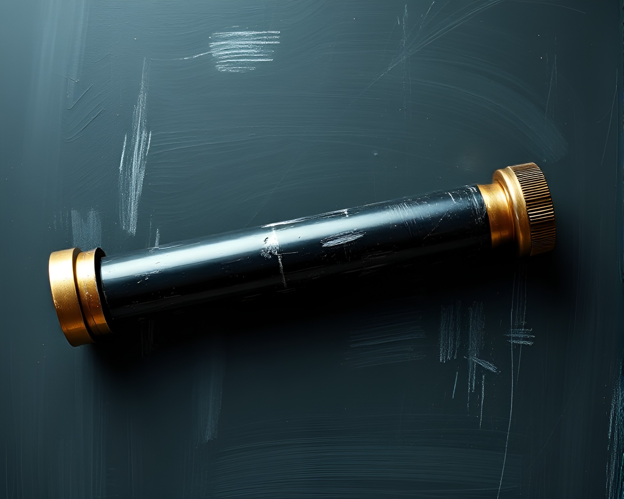 Telescope gazing through chalkboard smudges in metallic light – free AI stock image