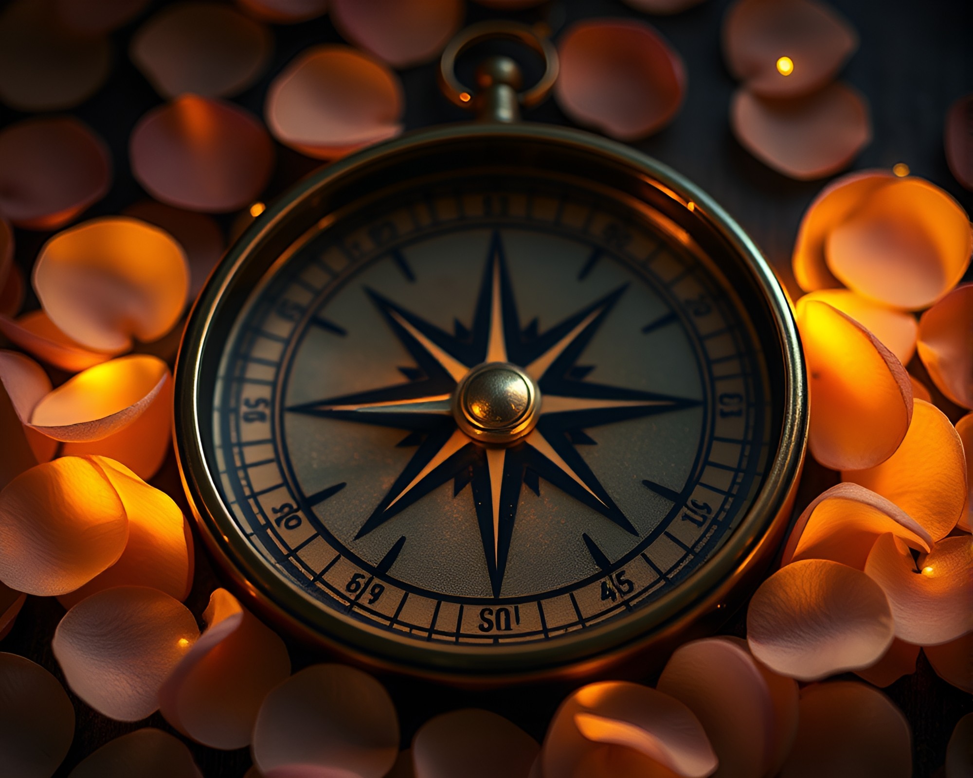 Vintage Compass Surrounded by Delicate Flower Petals – free AI stock image