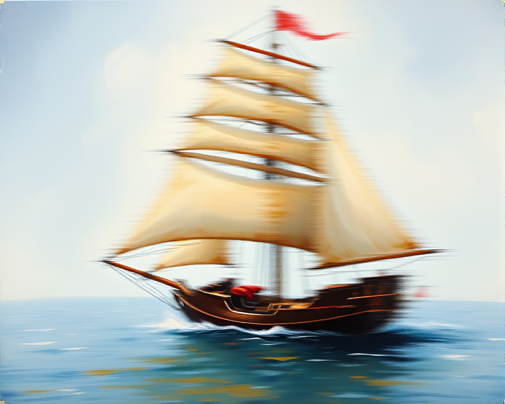Sailing ship in pan motion blur seascape – free AI stock image