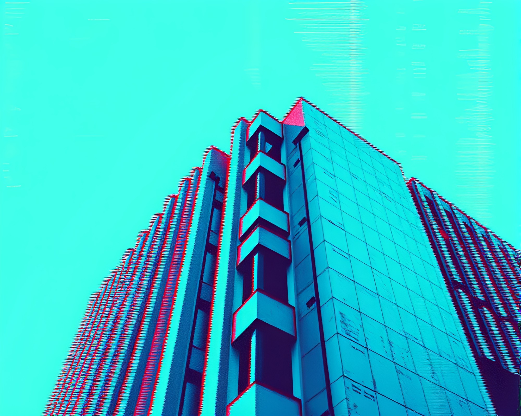 Digital Brutalist Architecture in Duotone Glitch – free AI stock image