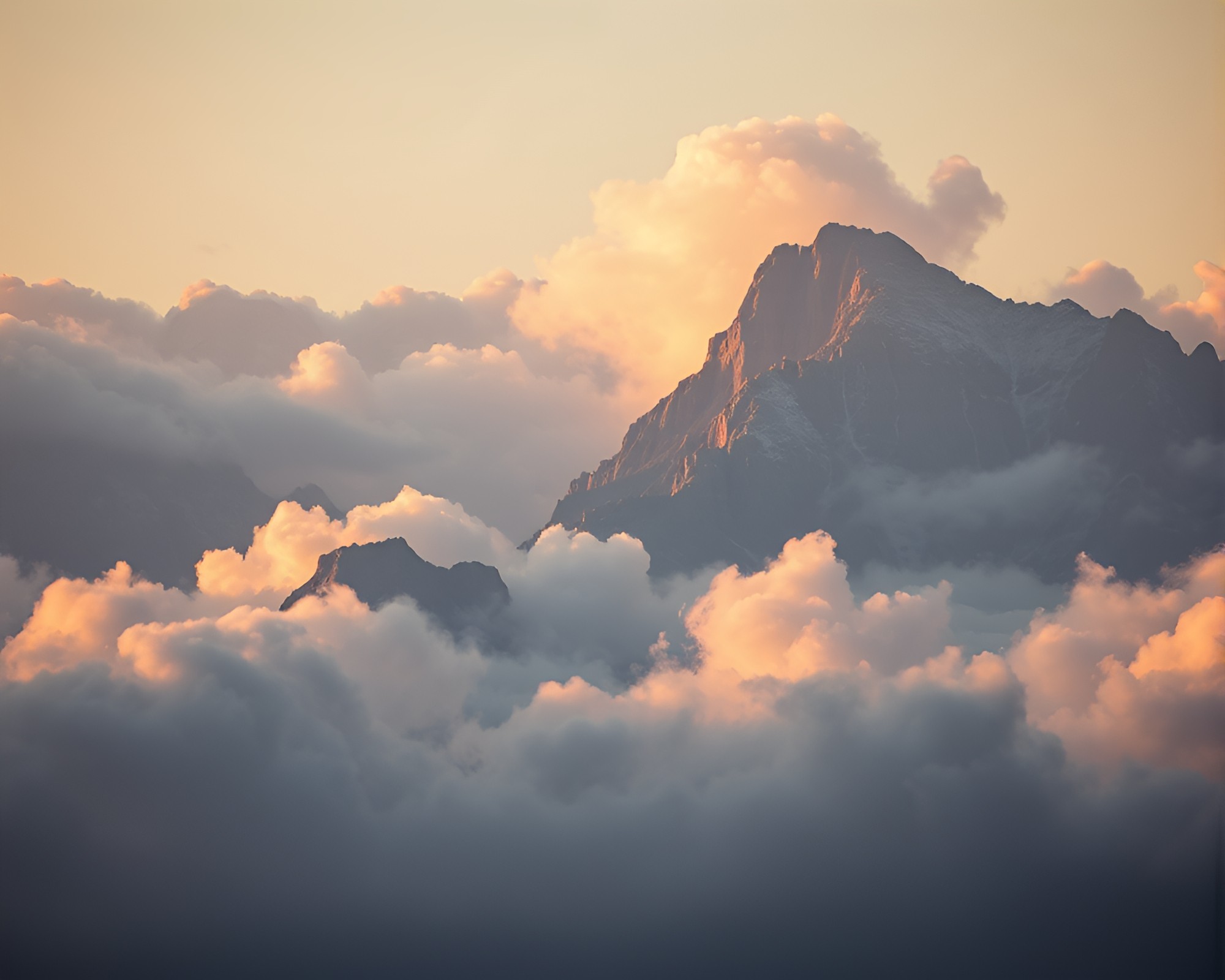 Majestic Mountain Goat amid Peachy Cloud Formations – free AI stock image