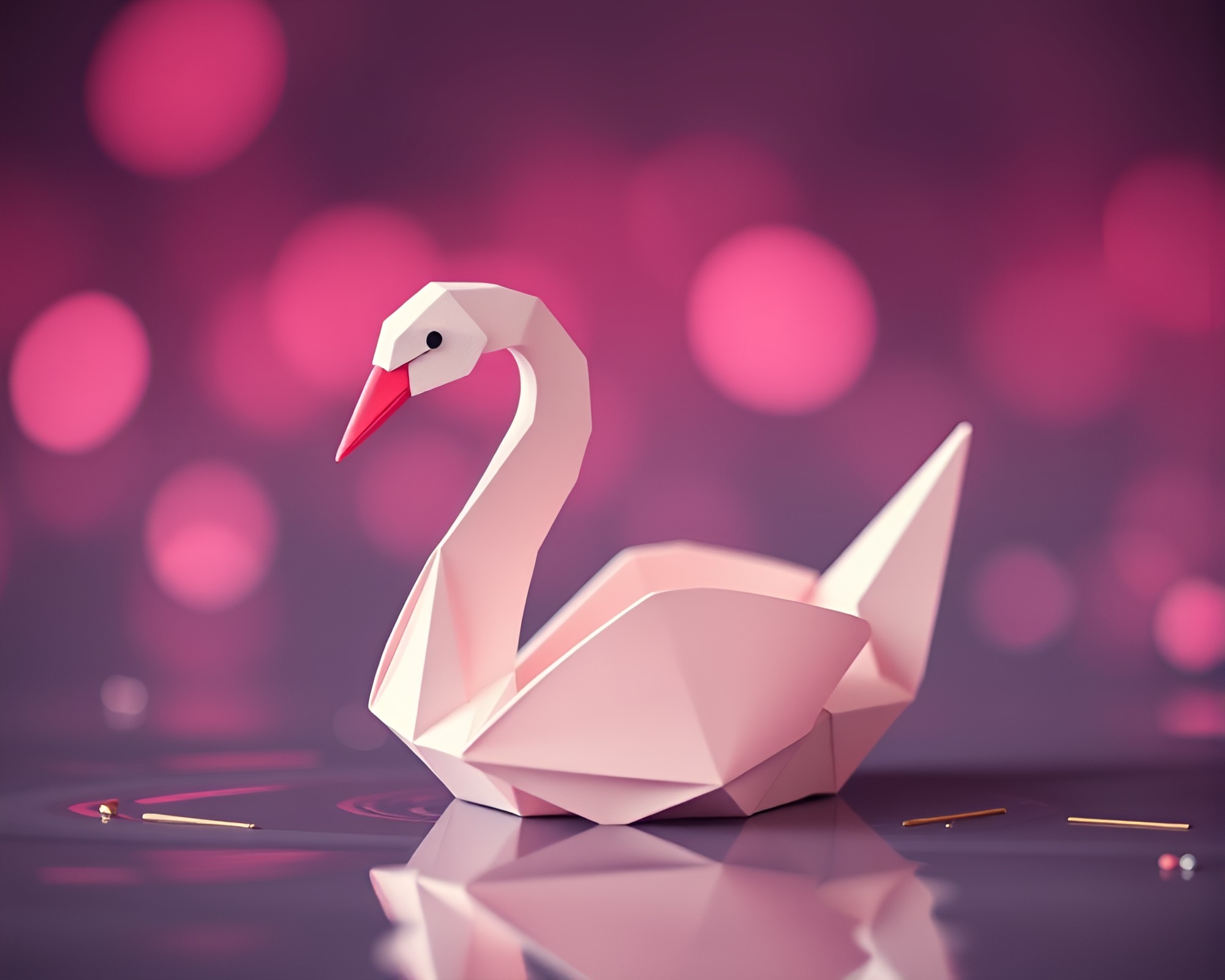 Origami Swan in Low-Poly Acid Wash Rendering – free AI stock image