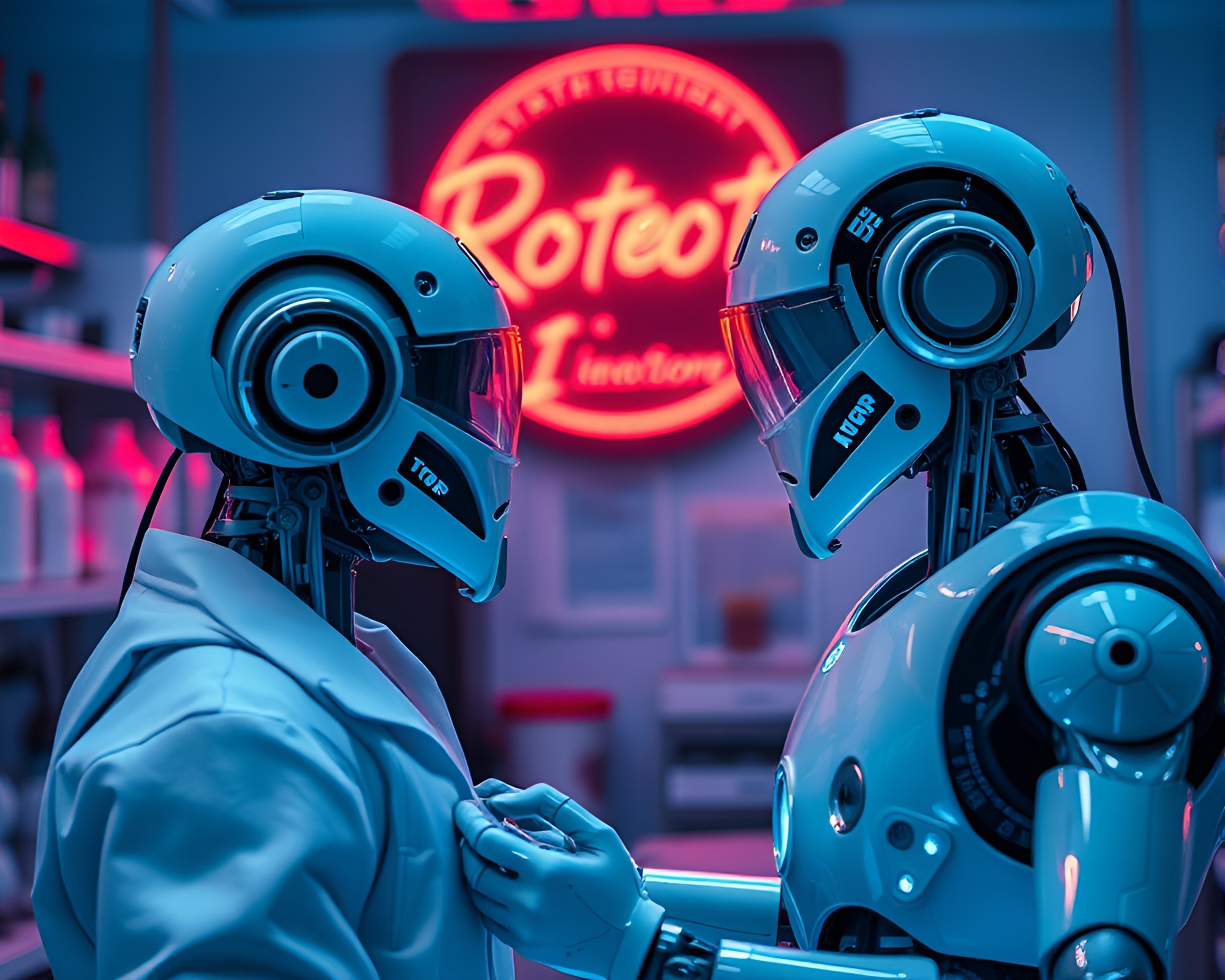Neon Robotics Laboratory: Candid Ocean Moment – free AI stock image